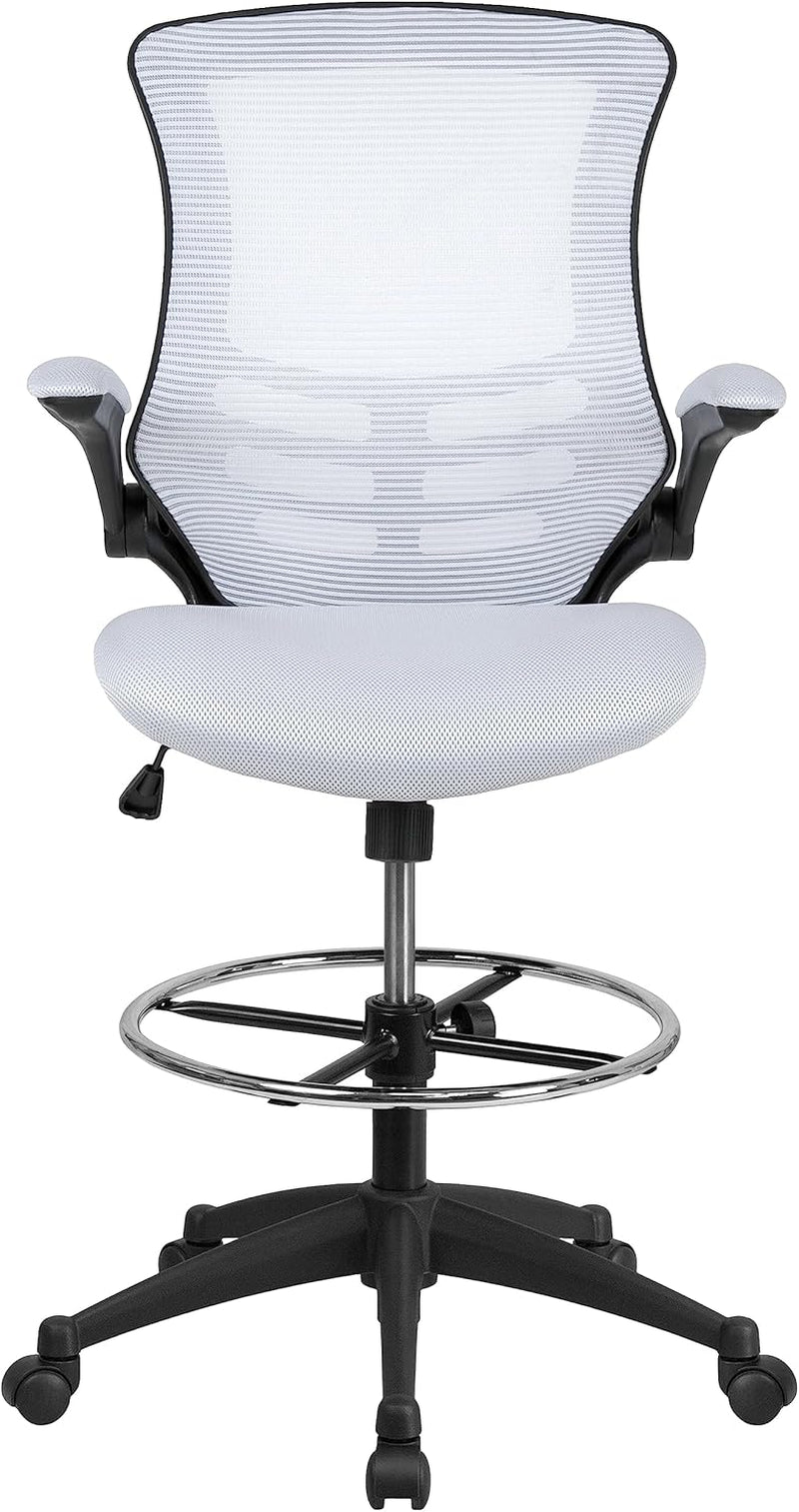White Mesh Ergonomic Drafting Chair With Flip Up Arms