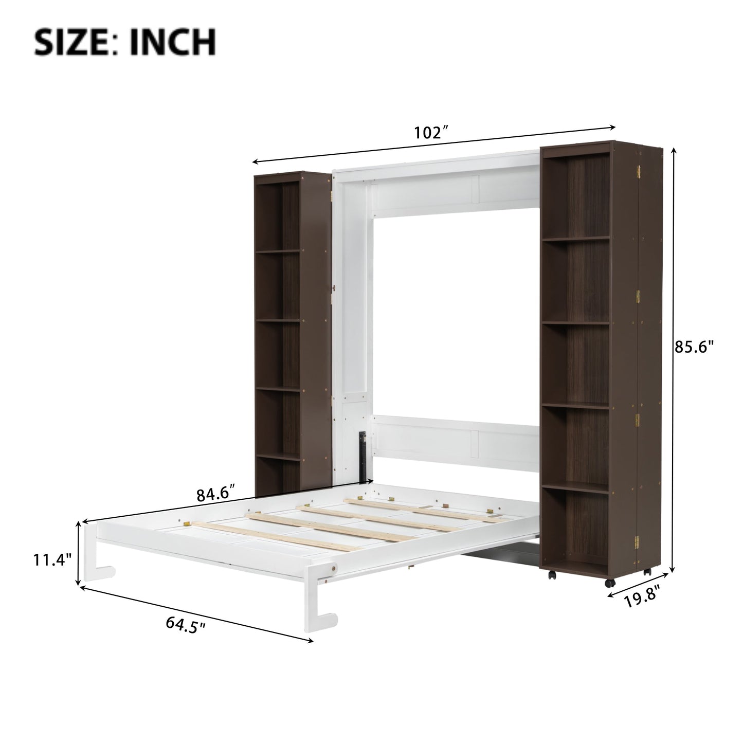 Queen Murphy Bed Wall Bed with Storage Doors, Espresso