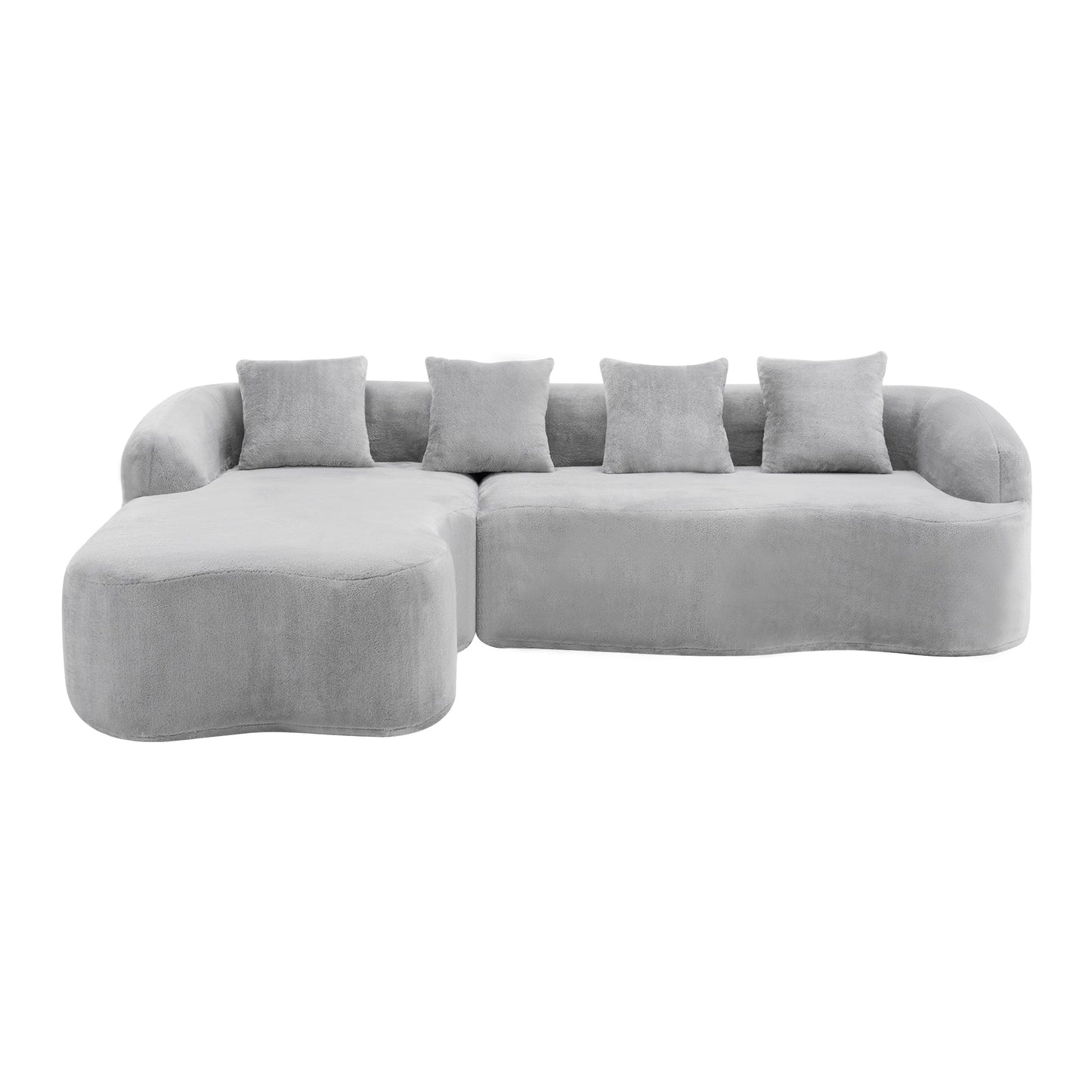 Full Compression L-Shape Sectional Sofa with Curved Chaise, Grey Modular Chenille Couch, High-Density for Apartment Living Room