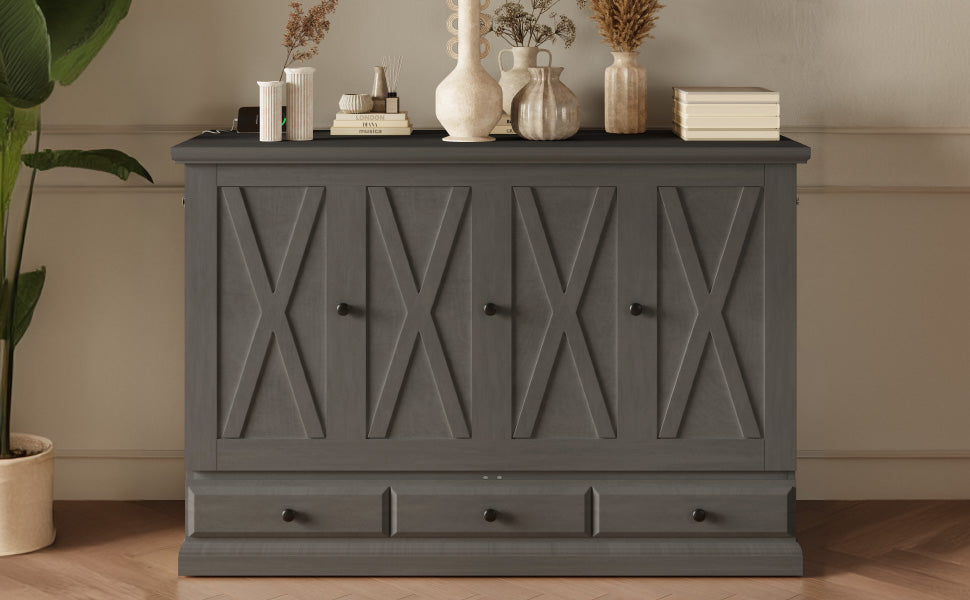Farmhouse Style Solid Pine Wood Murphy Bed Chest Cube Cabinet Bed