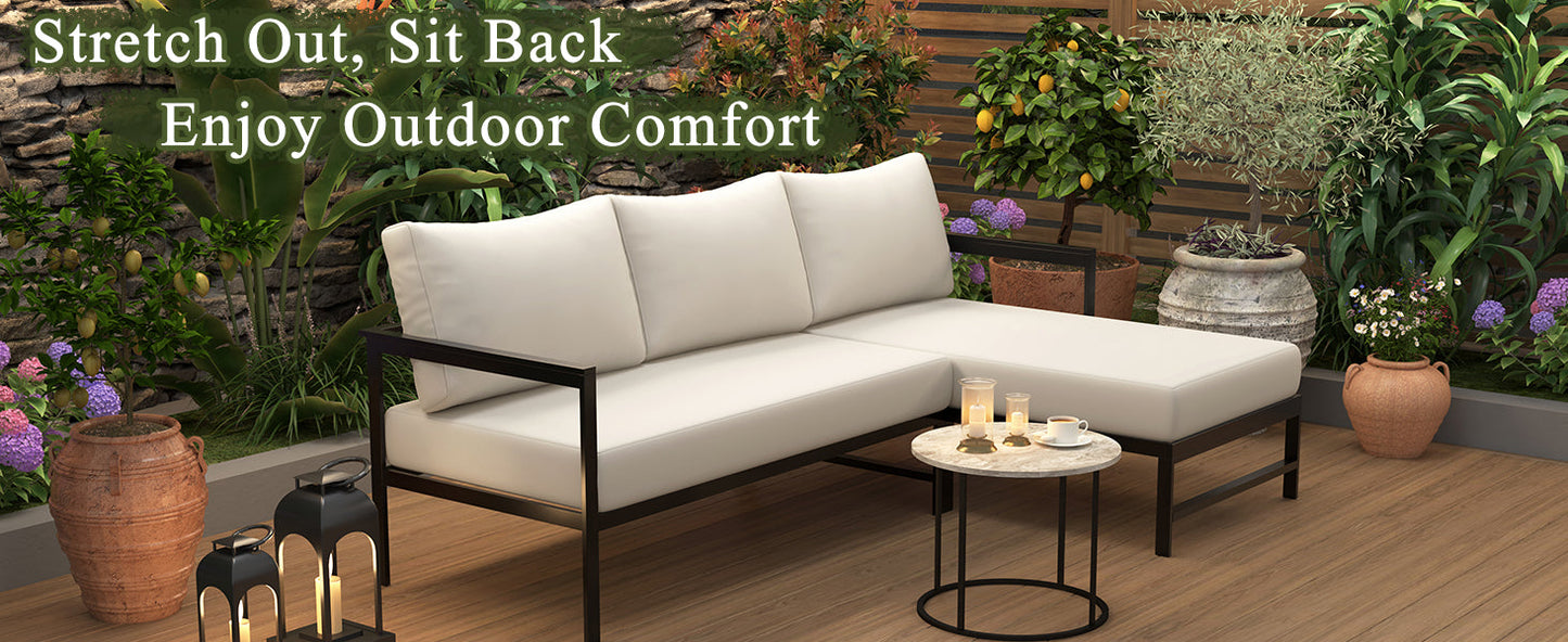 U_Style Outdoor L-Shaped Sofa with Iron Frame