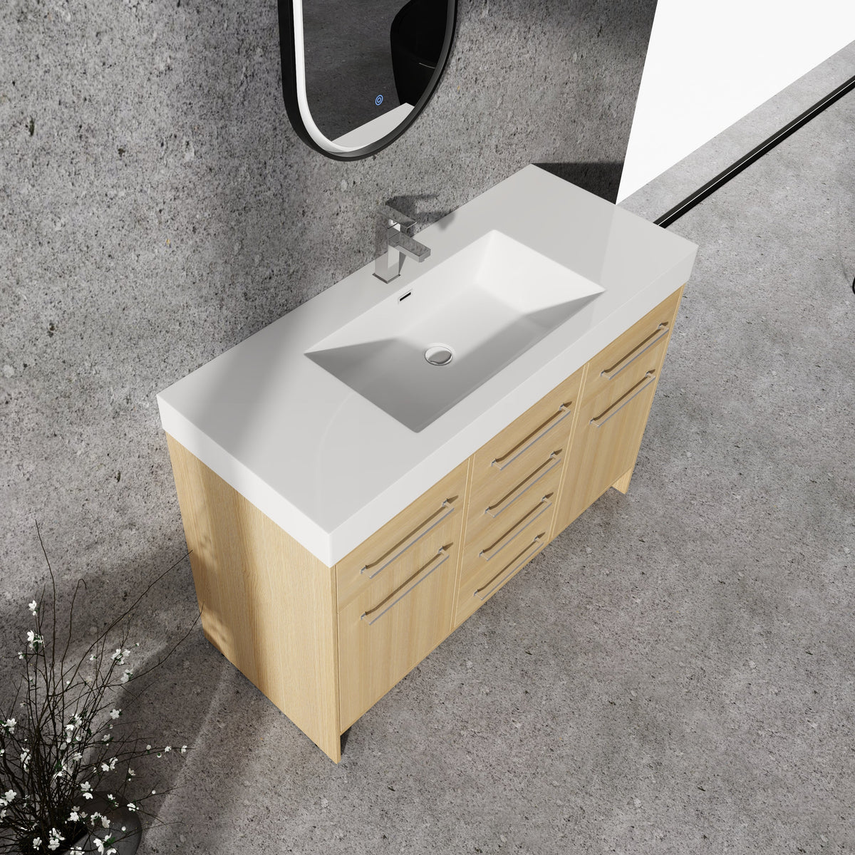 48" Freestanding Bathroom Vanity with Resin Sink, 2 Soft Closing Door & 6 Soft Closing Drawer