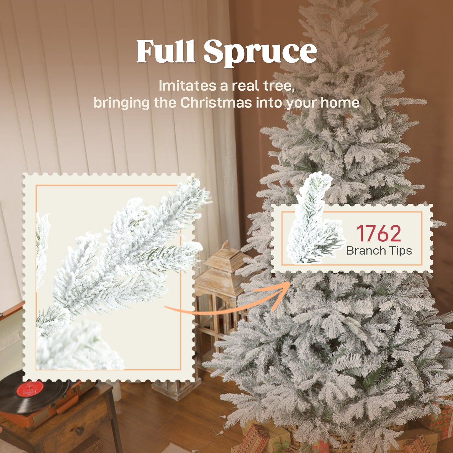 HOMCOM 7.5 ft Frosted Christmas Tree with Realistic Branches