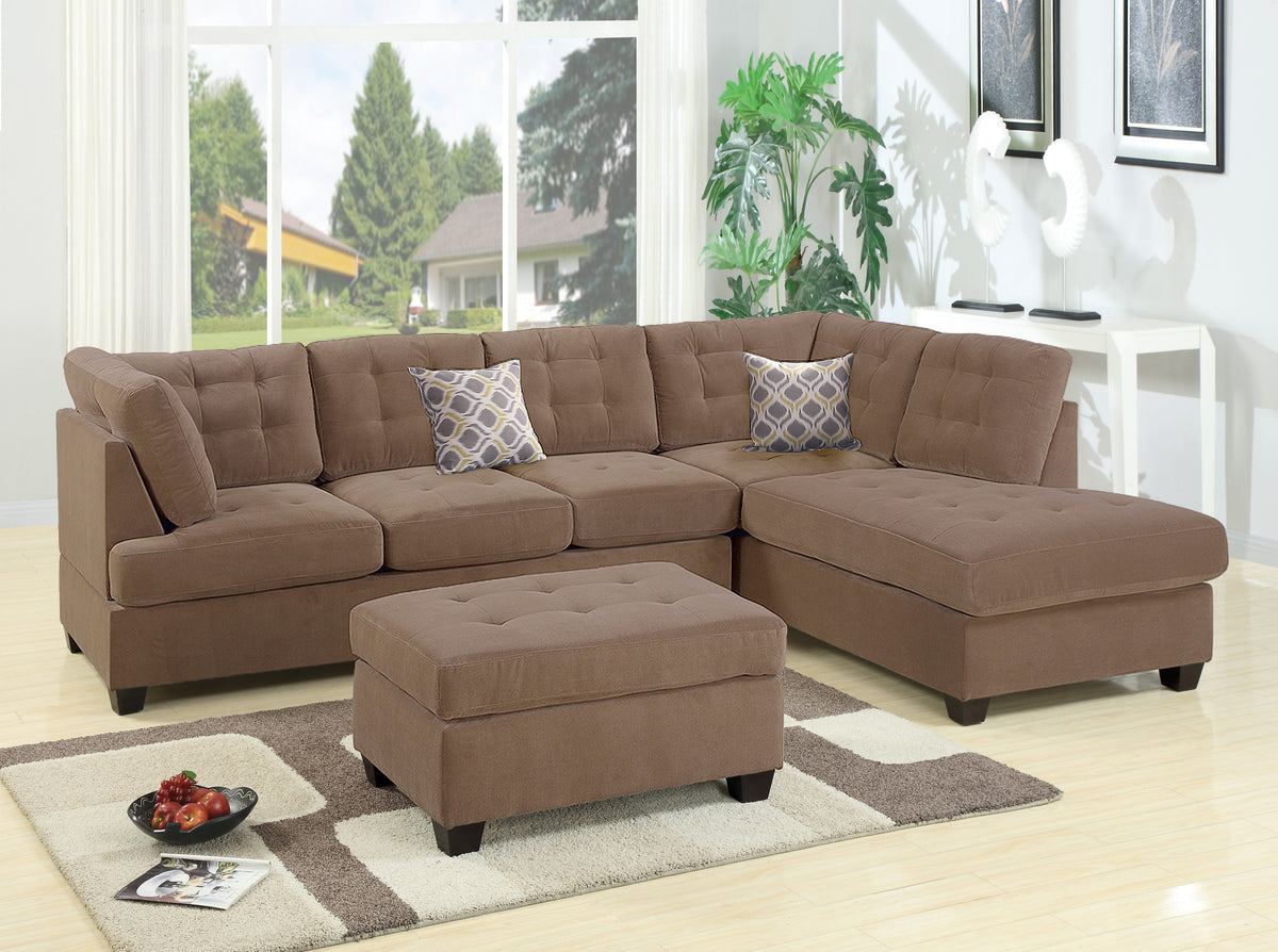 Living Room Sectional Waffle Suede Truffle Color Sectional Sofa