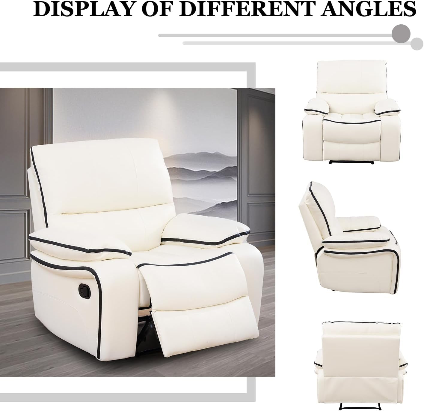 Cream White Bonded Leather Recliner Sofa Set With Manual Recliner