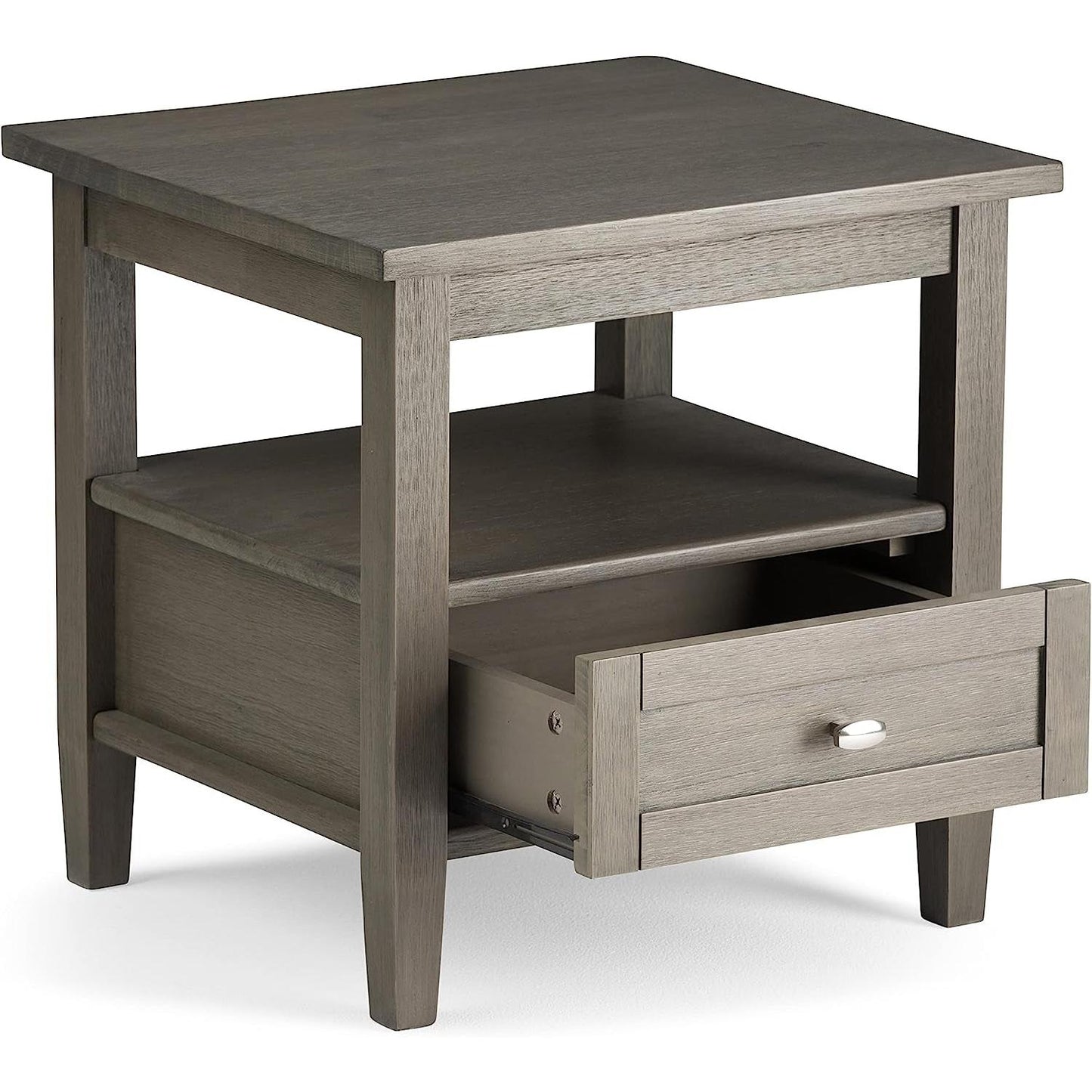 Solid Wood Rectangle End Table With Drawer Farmhouse Grey