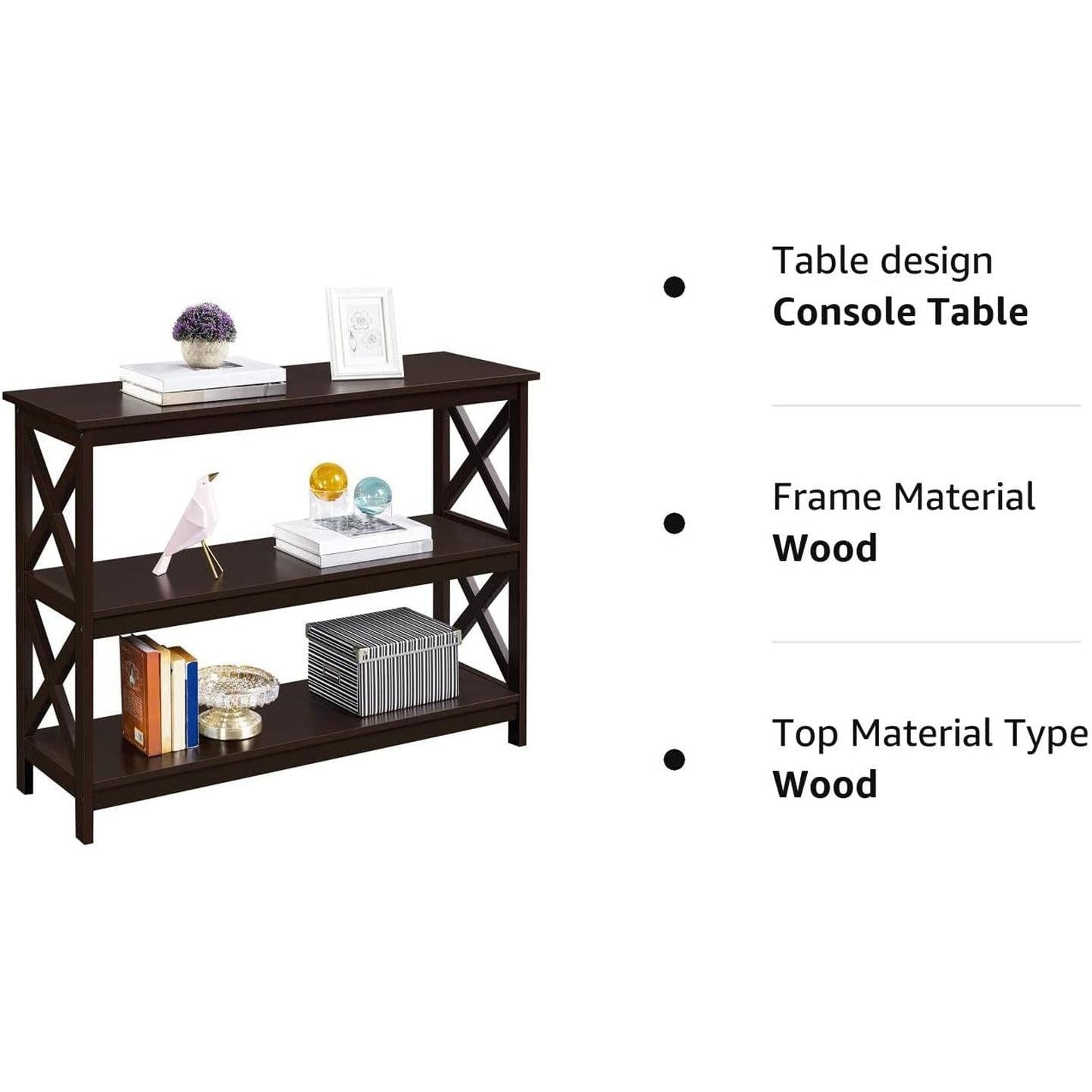 Espresso 3-Tier Console Table With Storage Shelves
