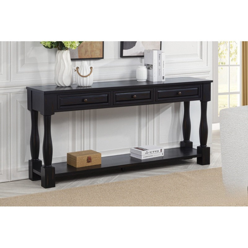 63" Long Console Table with Drawers and Shelf