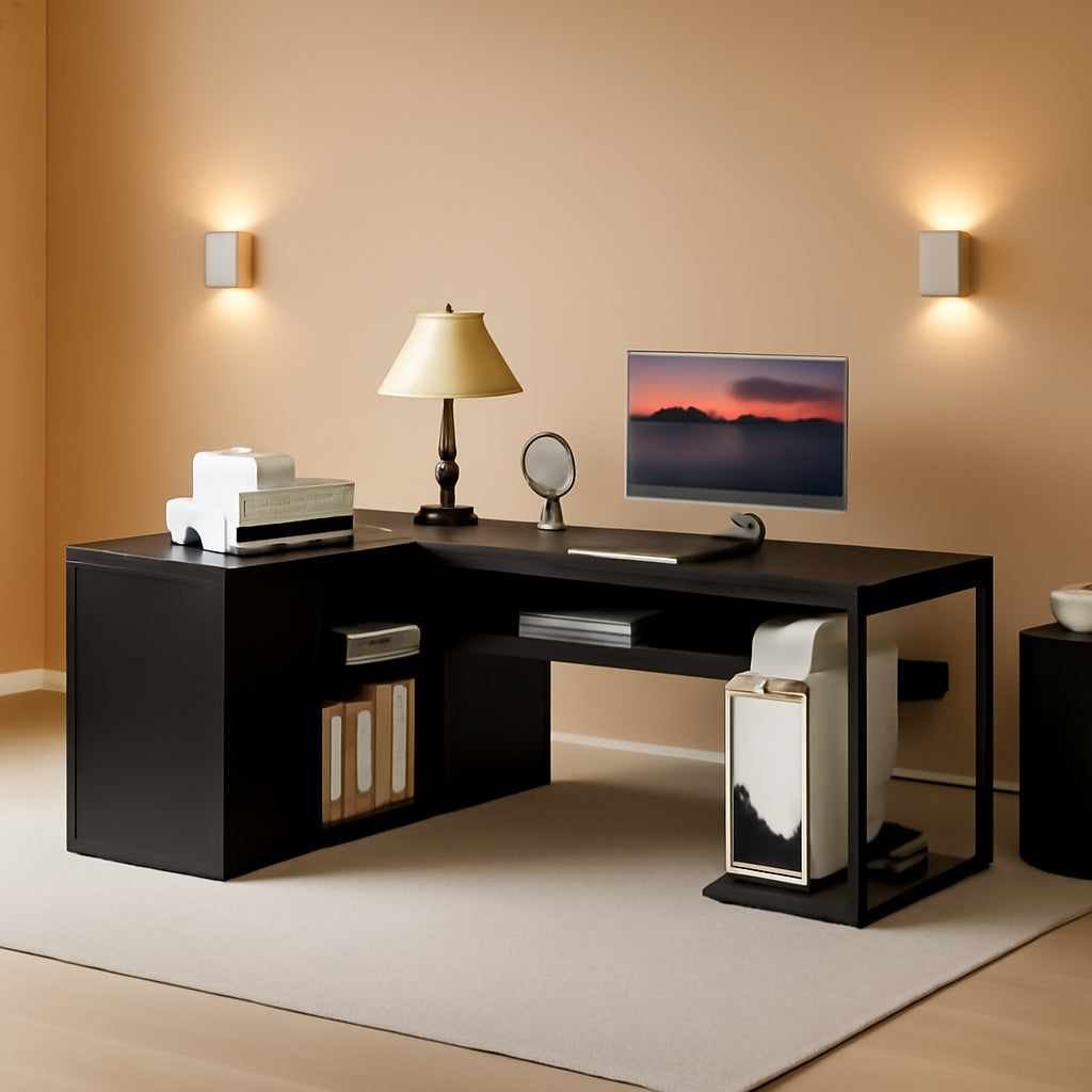 71 Inch Black L Shaped Executive Desk With Storage
