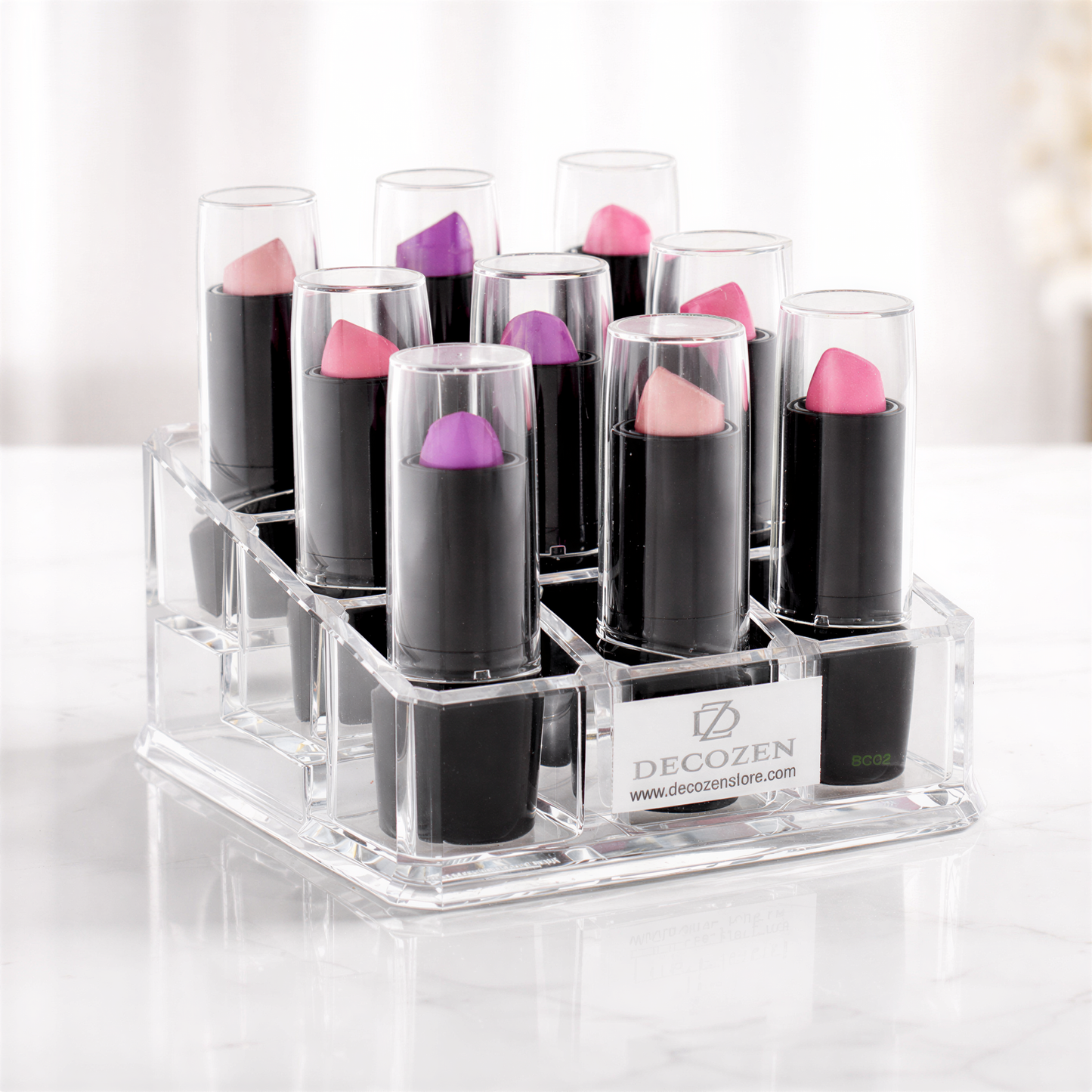 Clear Makeup Organizer - 9 Slot Lipstick Holder Acrylic Storage Box For Neat Makeup