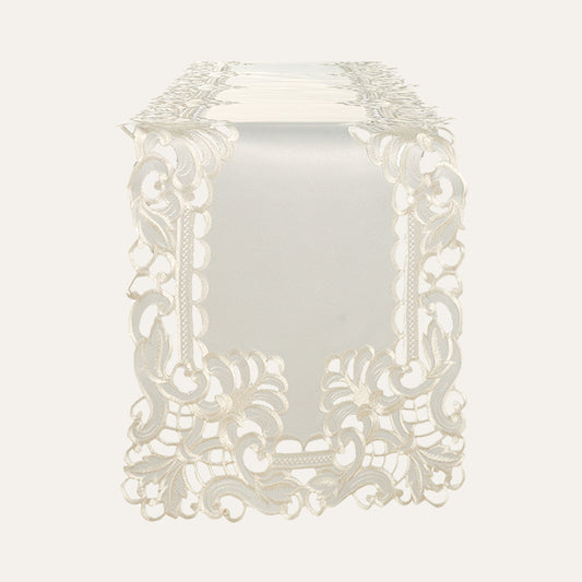 Light Beige Table Runner with European Embroidery – Rustic Vintage Decor