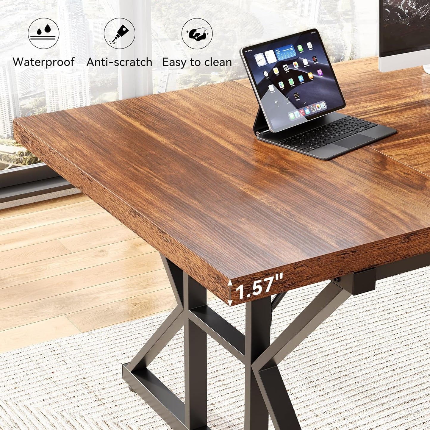 70.8 Inch Modern Executive Desk Brown Black Wood Office