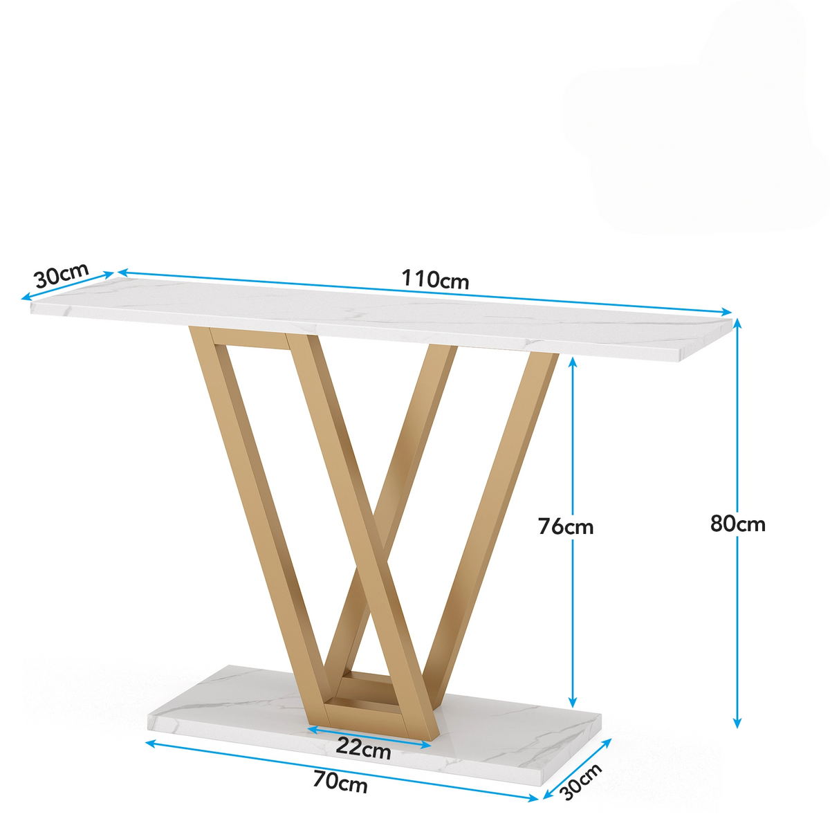 43” Gold Faux Marble Console Table