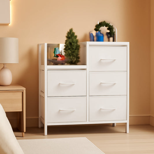 White 5 Drawer Dresser With Metal Frame Bedroom Storage