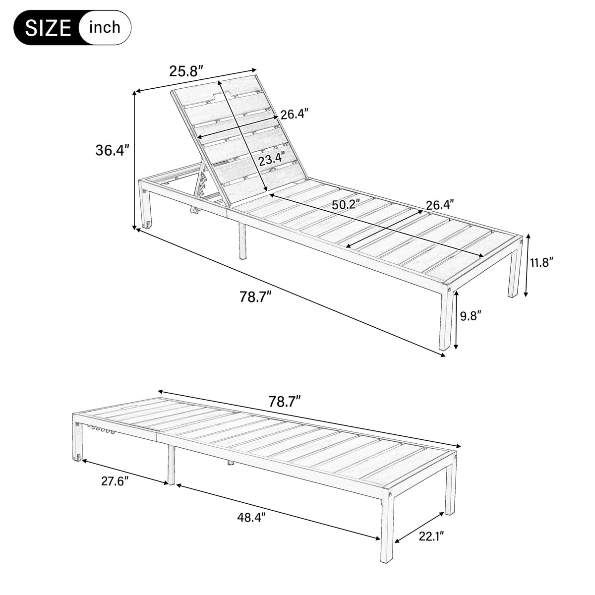 Outdoor Chaise Lounges with Adjustable Backrest