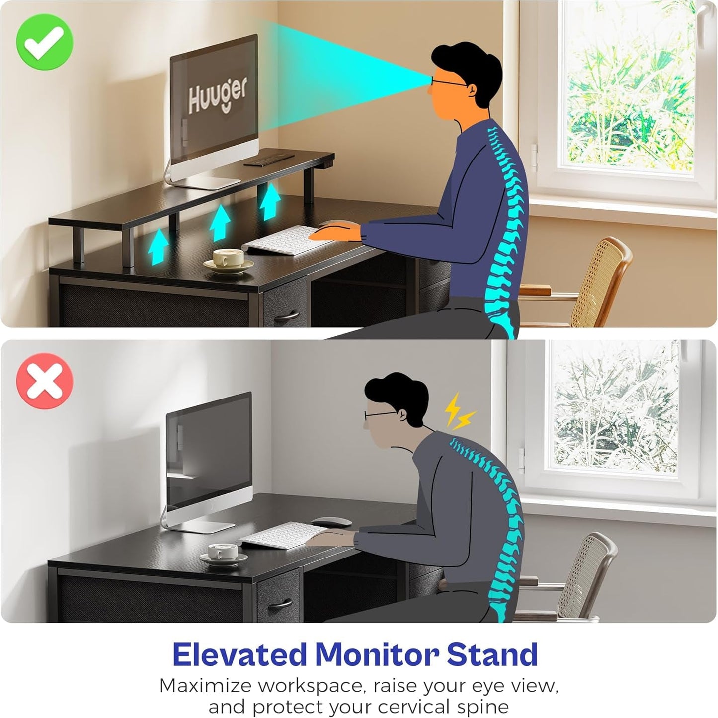 47 Inch Computer Desk With 4 Drawers And LED Lights Black