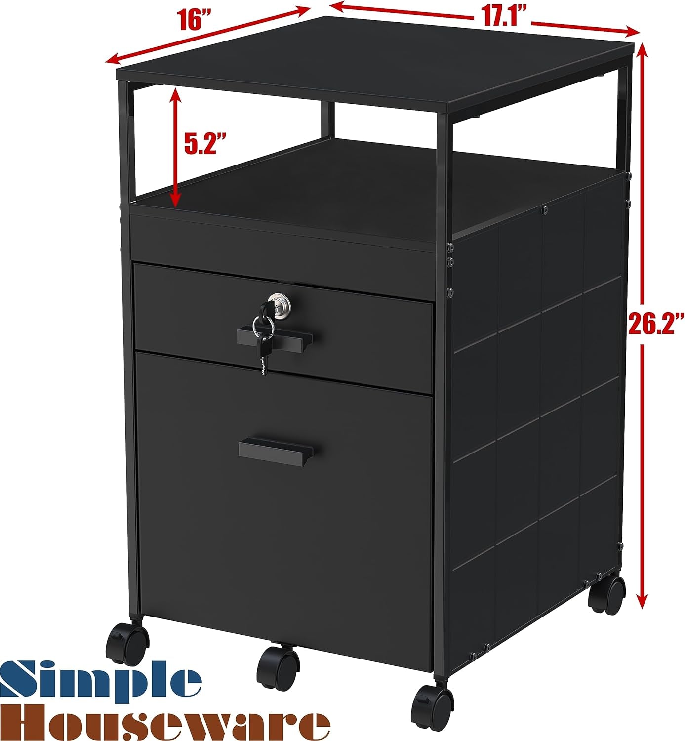 Rolling Mobile File Cabinet With Two Drawers Black