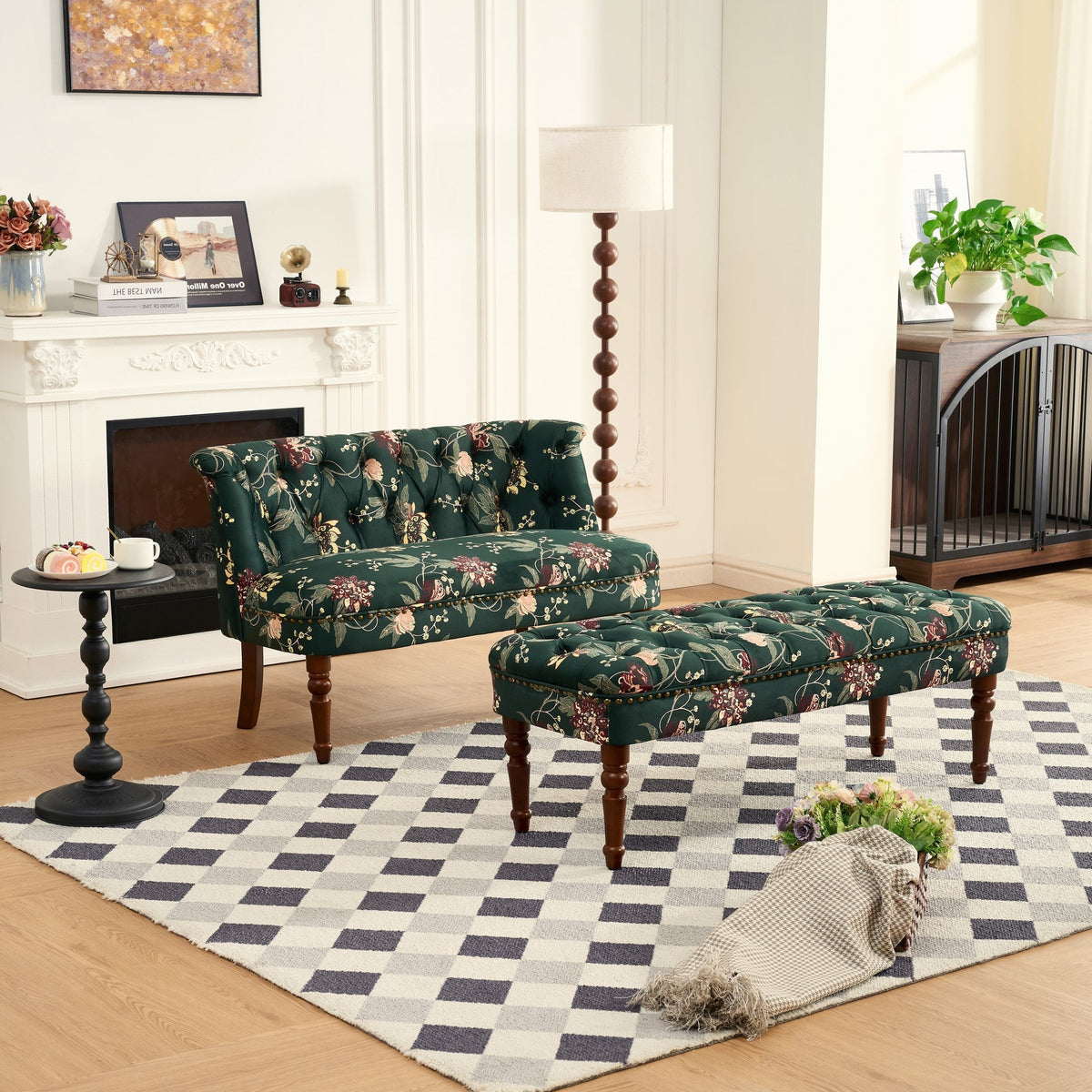 Sofa Chair Living Room Single Sofa Chair & Tufted Floral Bench