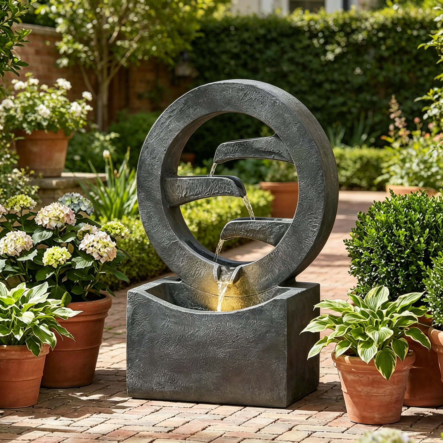 26.77"H Modern Circular Outdoor Fountain with LED Light