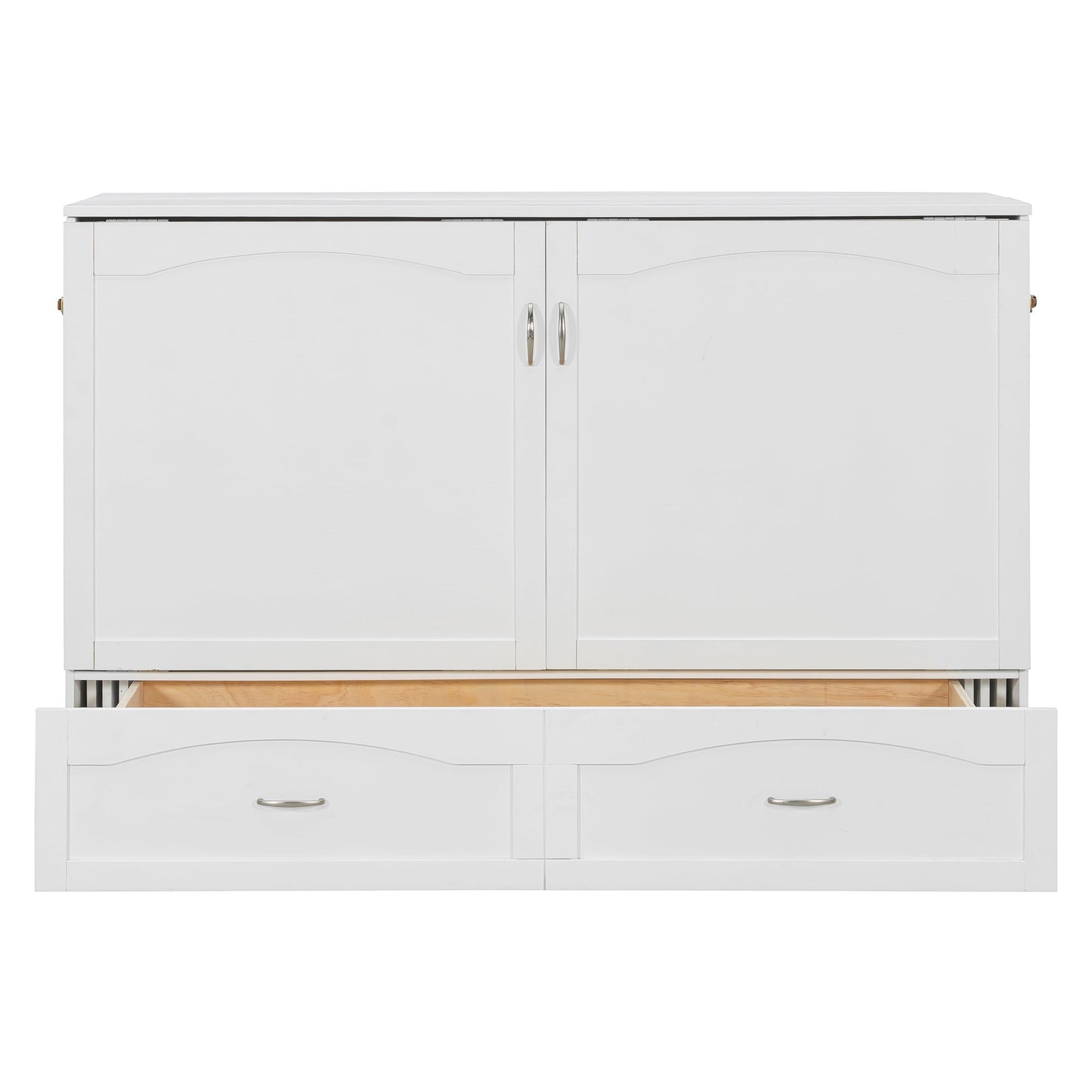Queen Size Murphy Bed Wall Bed with drawer and a set of Sockets & USB Ports, Pulley Structure Design, White(OLD SKU: LP100671AAK)
