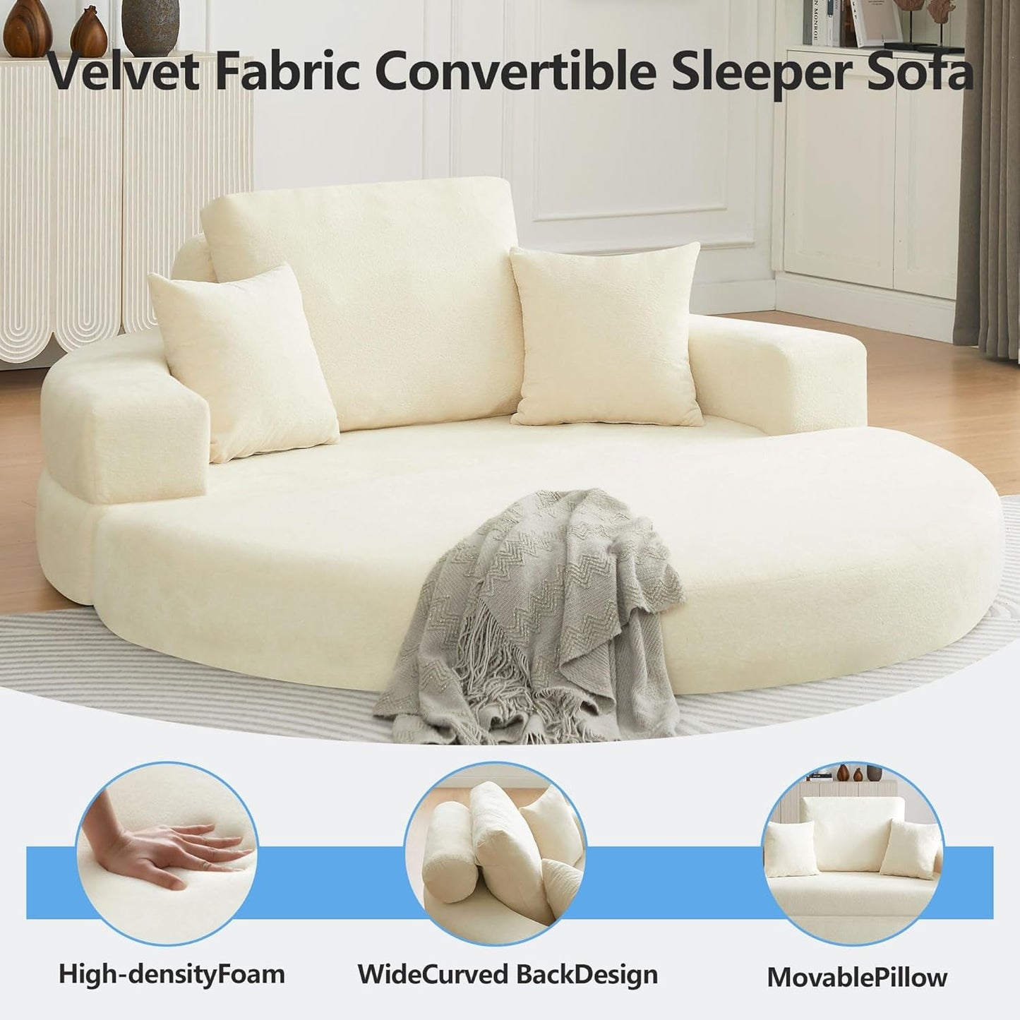 Beige 71Inch Convertible Sleeper Sofa Bed Upholstered