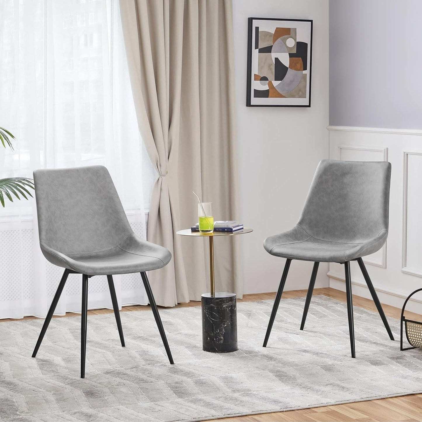 Dining Chairs Set Of 2 Grey Faux Leather With Metal Legs