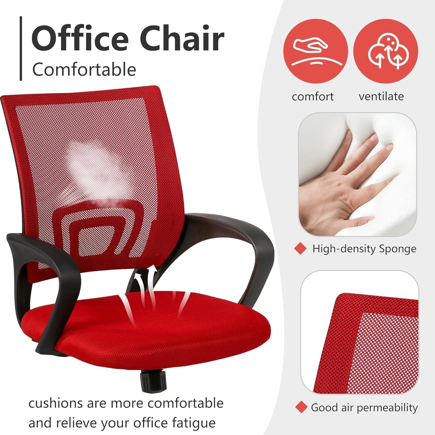 Ergonomic Mesh Office Chair With Lumbar Support Red