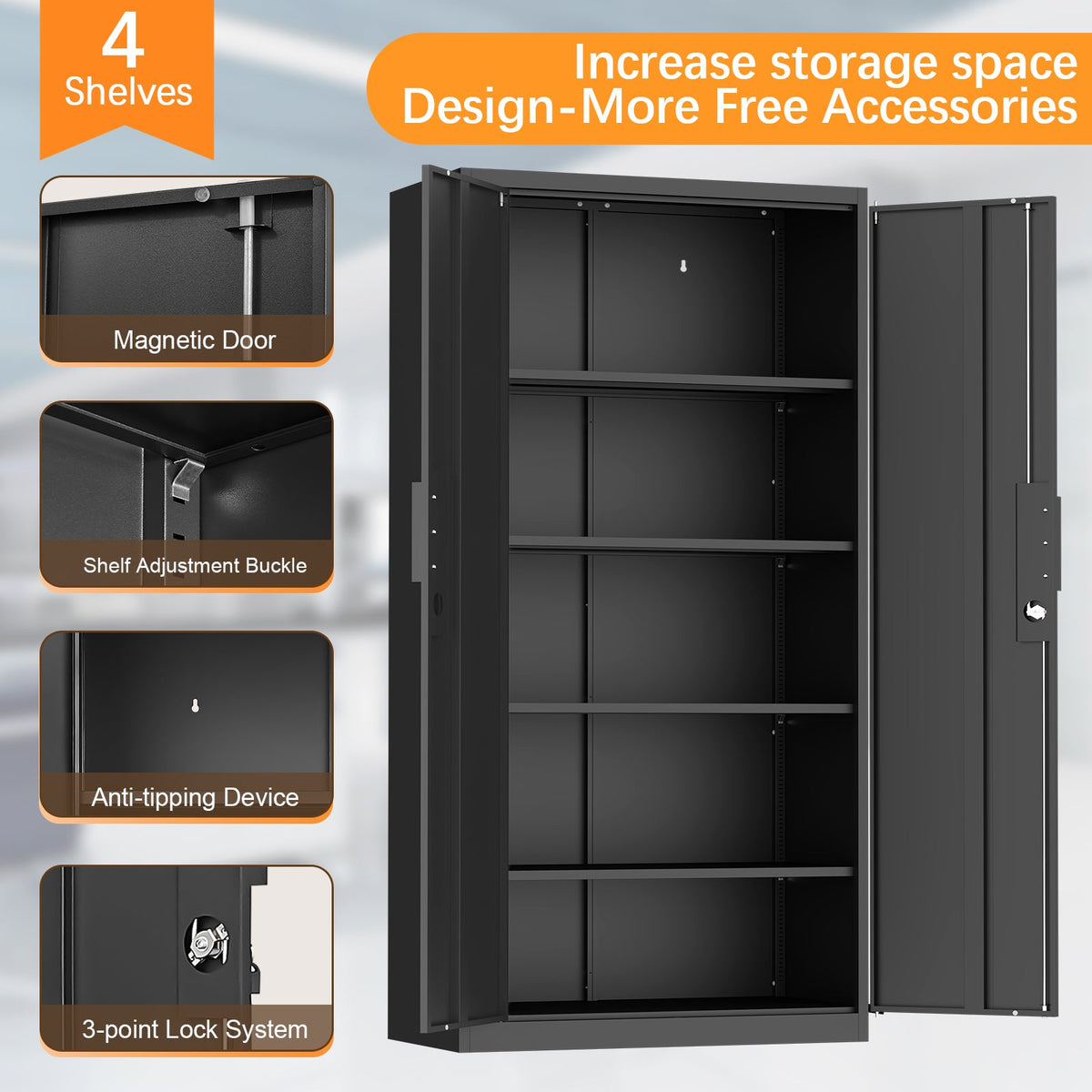 70-Inch 2-Door File Cabinet with Lock, 4 Adjustable Shelves