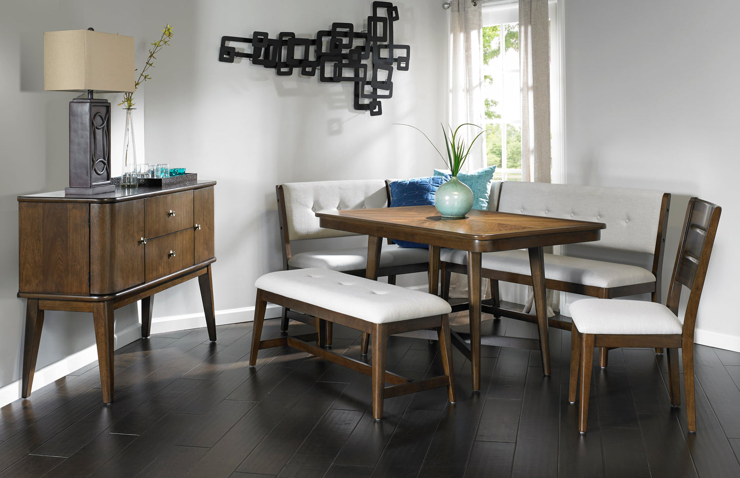 Backless Upholstered Dining Bench Mid-Century Seating