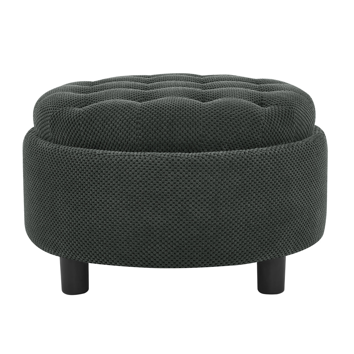 25 Inch Round Storage Ottoman with Tray