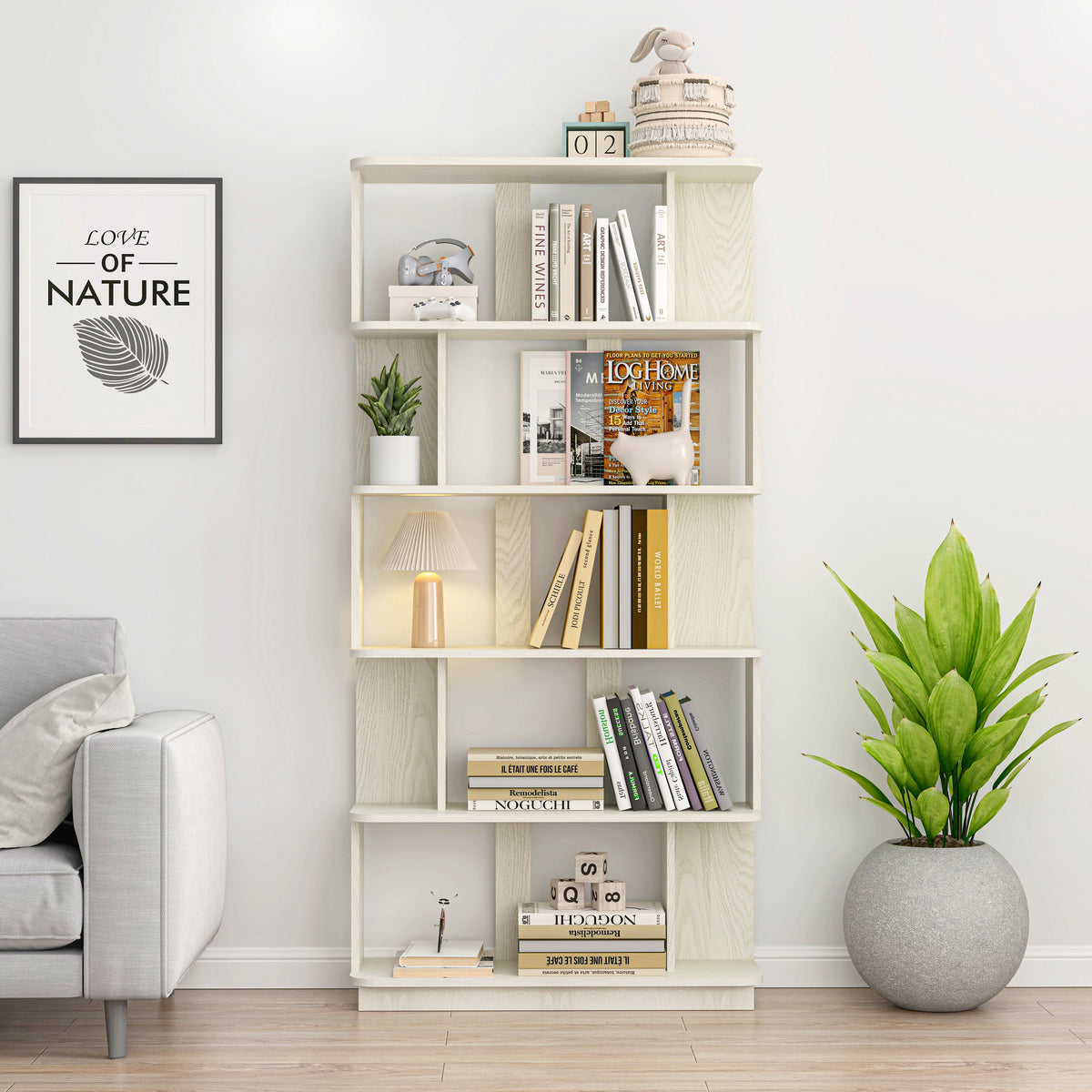 Modern 5-Tier Open Storage Bookcase
