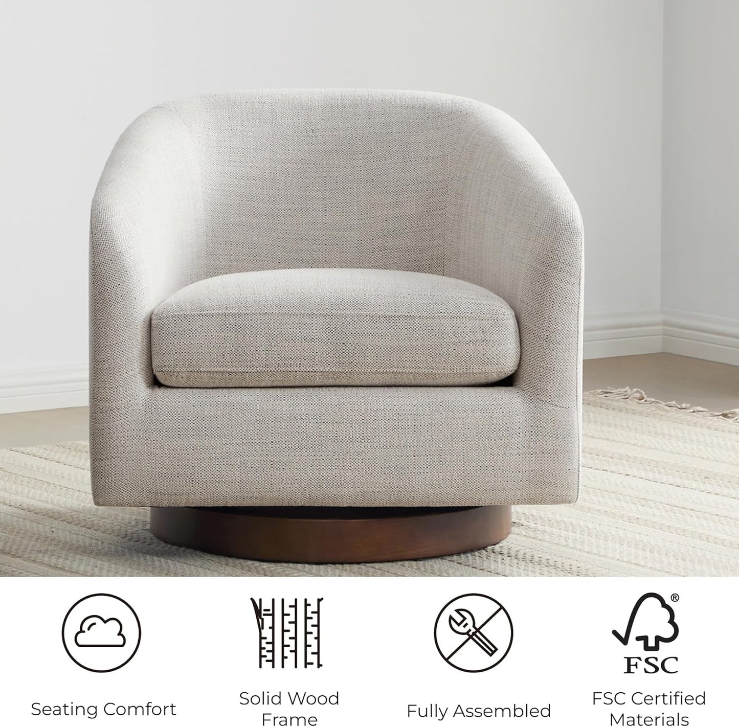 Ivory Swivel Barrel Chair With Plush Foam Back Cushion