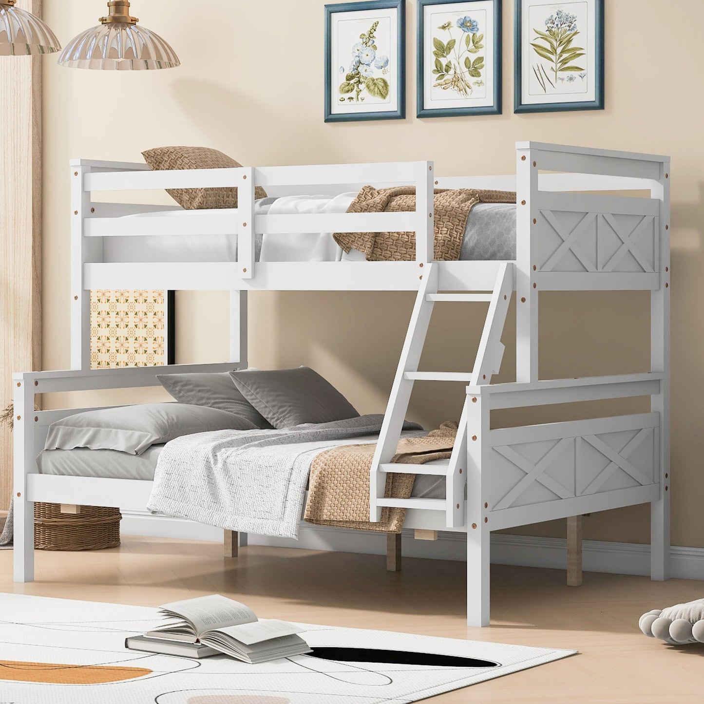 Twin Over Full Bunk Bed with Ladder, Safety Guardrail