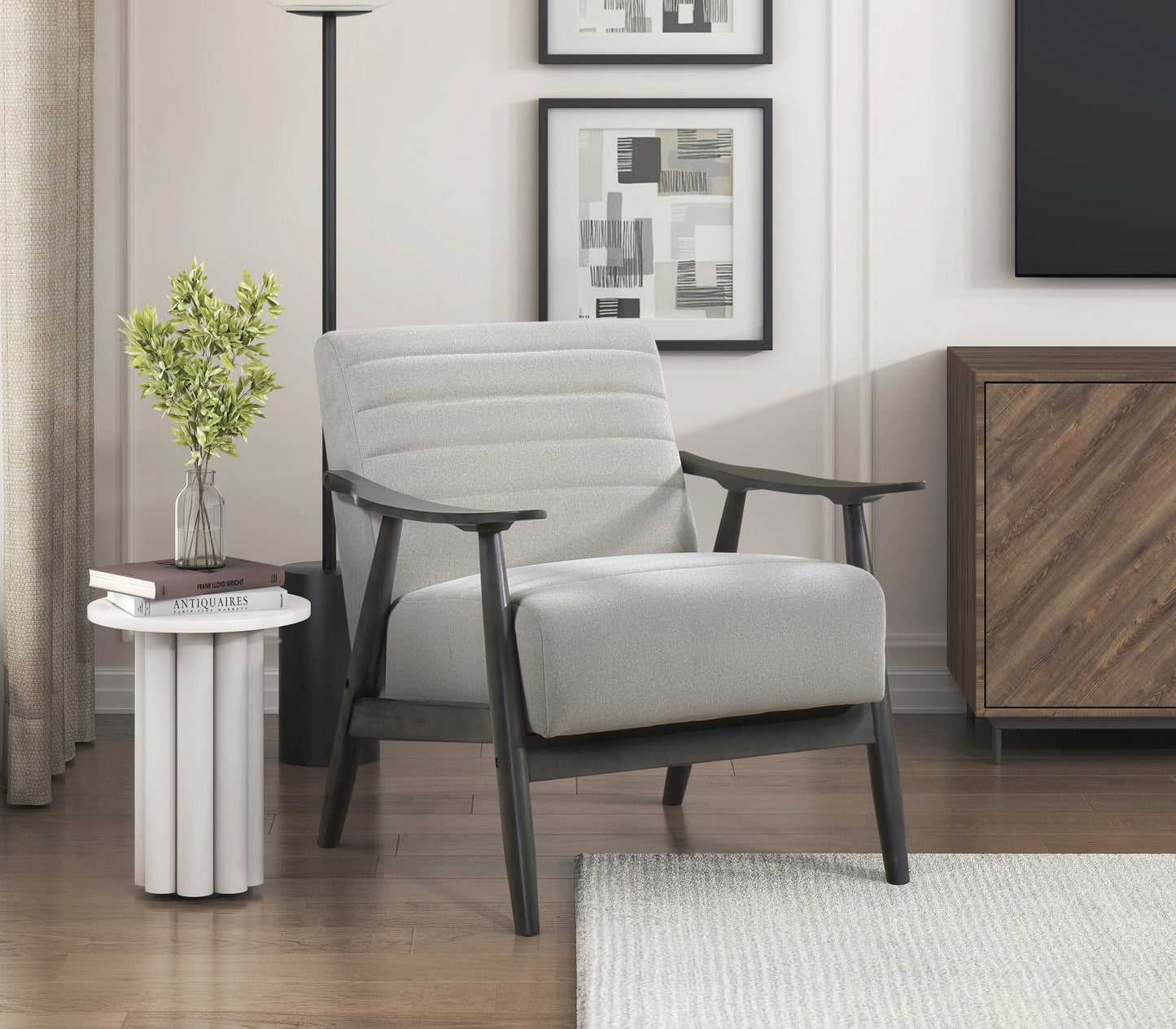 Casual Transitional Accent Chair 1pc Pearl-hued Fabric Upholstery Dark Gray Frame Solid Wood Living Room Furniture