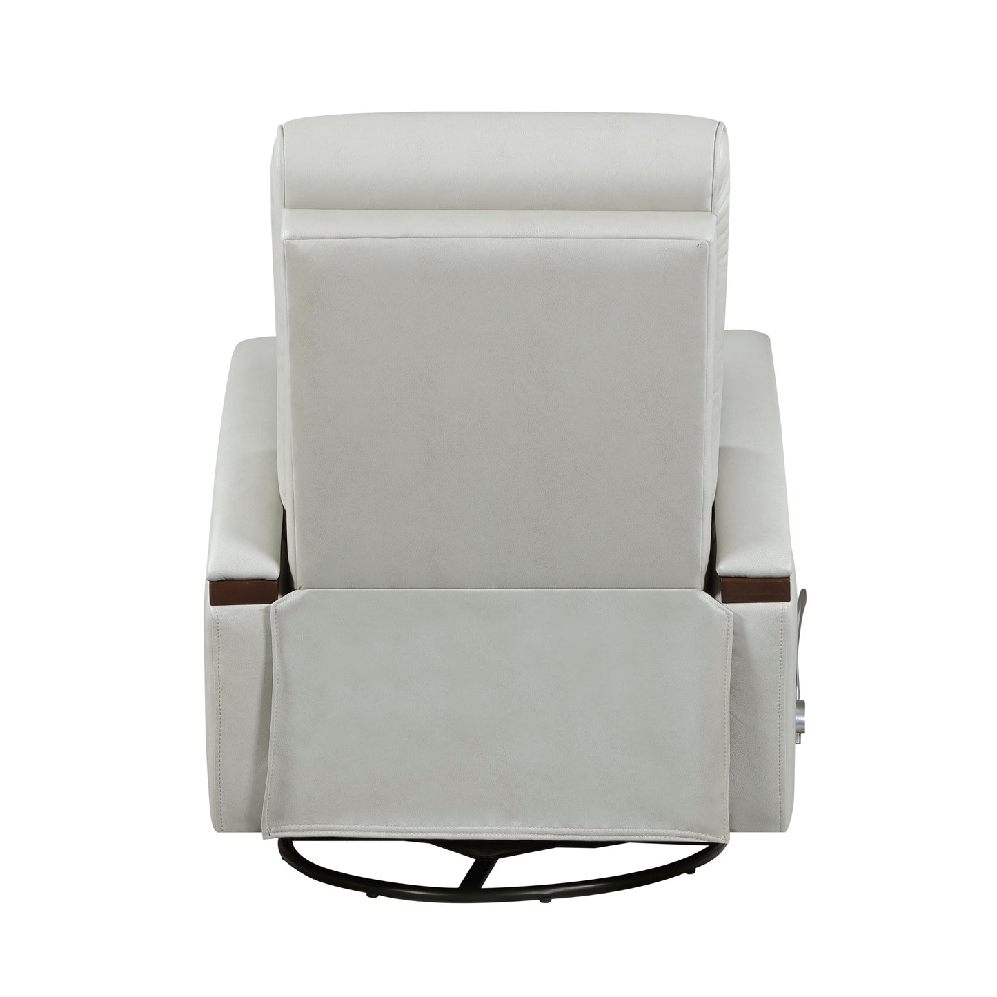 1pc Swivel Gliding Recliner Faux Leather Upholstered Solid Rubberwood Arms Luxurious Living Room Furniture, Smoke Color