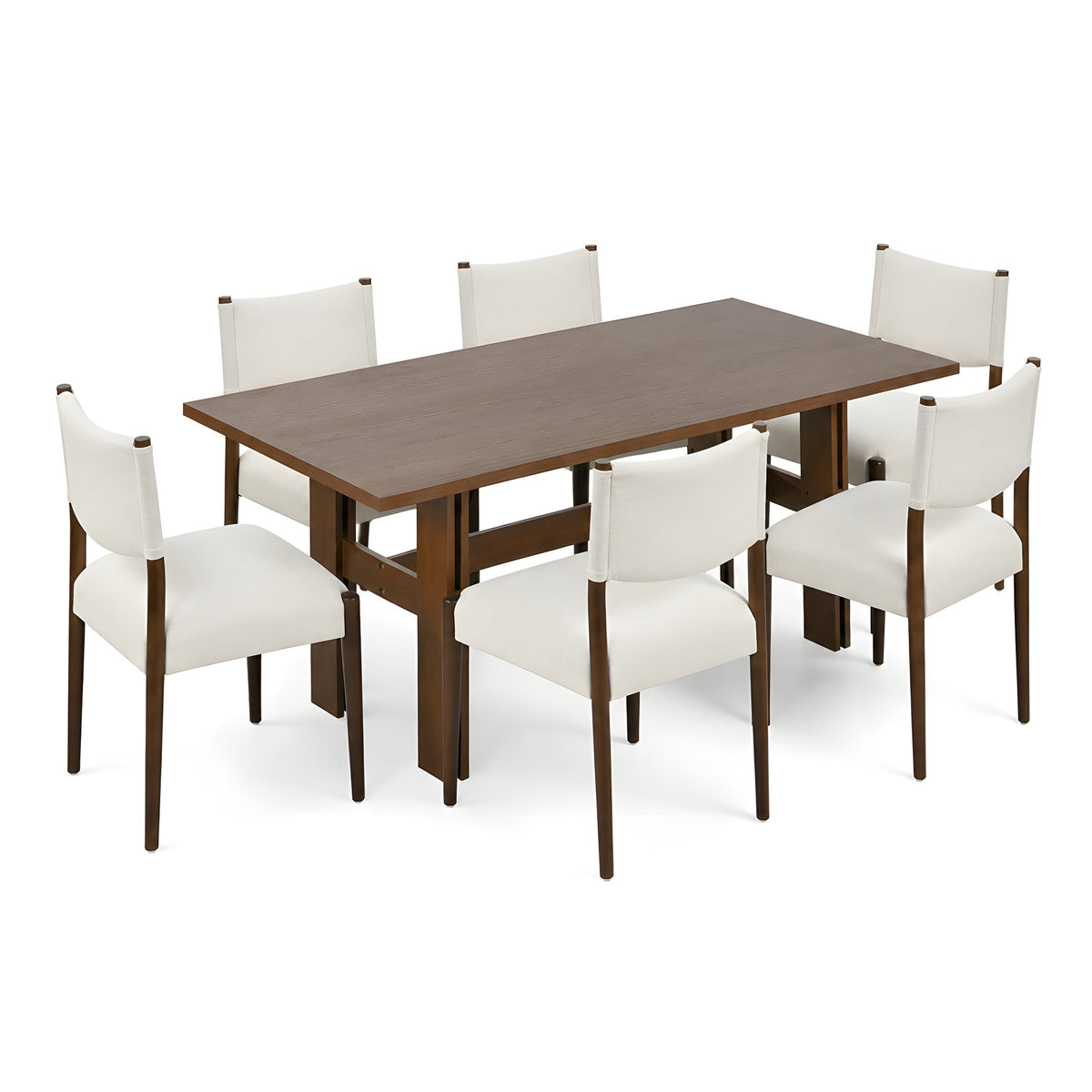 7 Pieces Modern Dining Set - Rustic Farmhouse Solid Wood