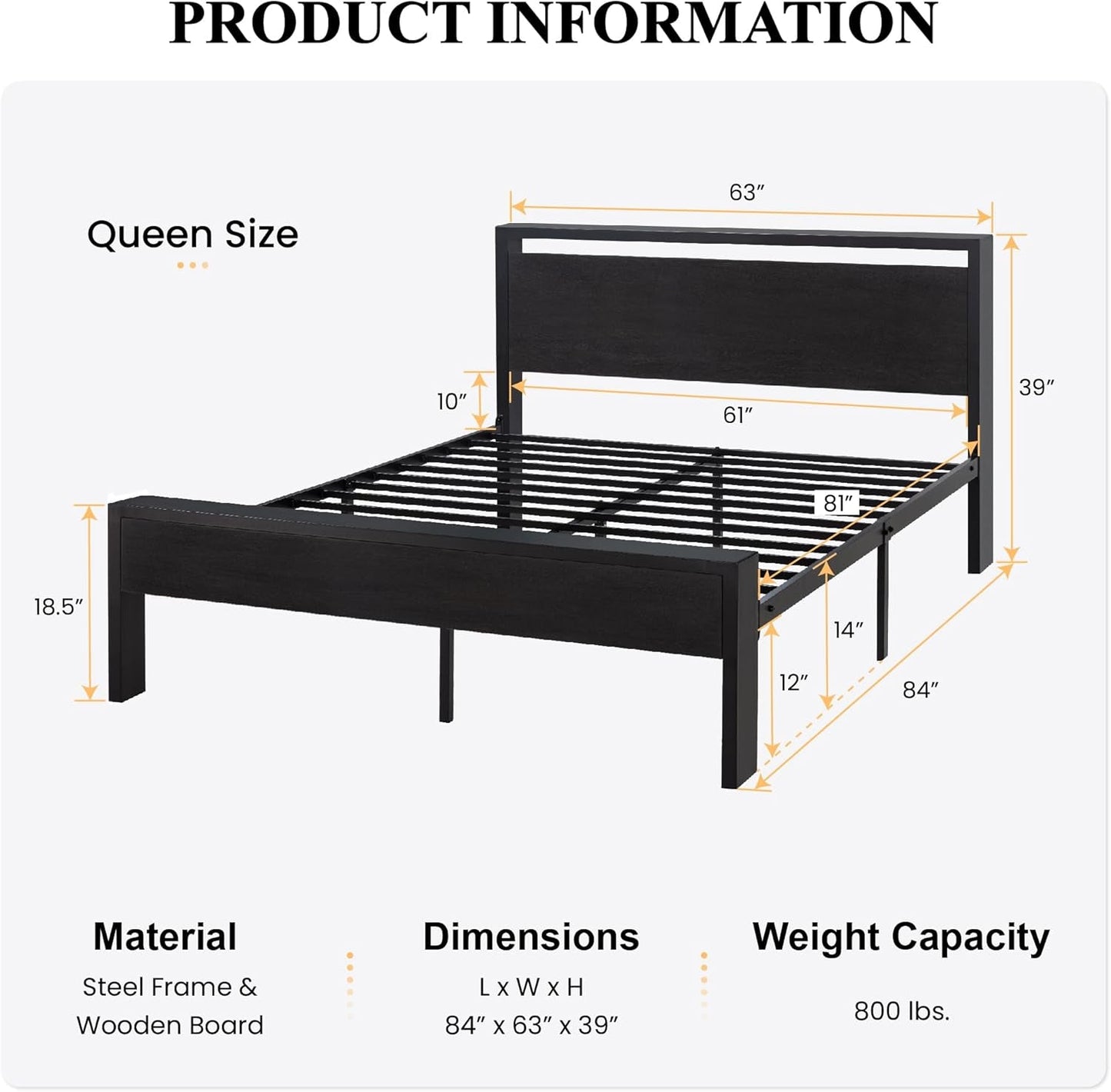 Queen Metal Platform Bed Frame With Storage Black Oak