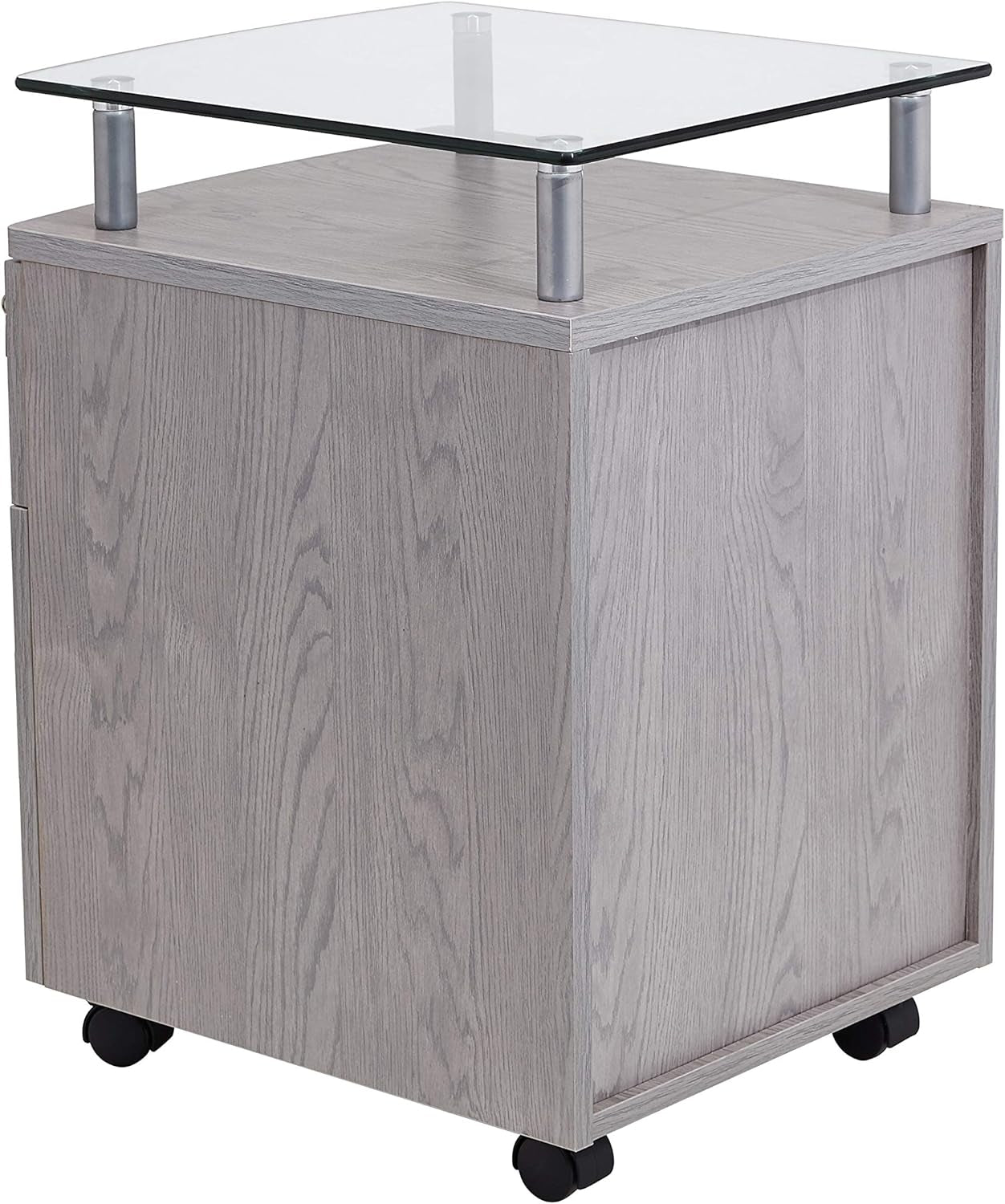 Two Drawer Rolling File Cabinet With Lock And Glass Top Under Desk Printer Stand Grey Office Furniture