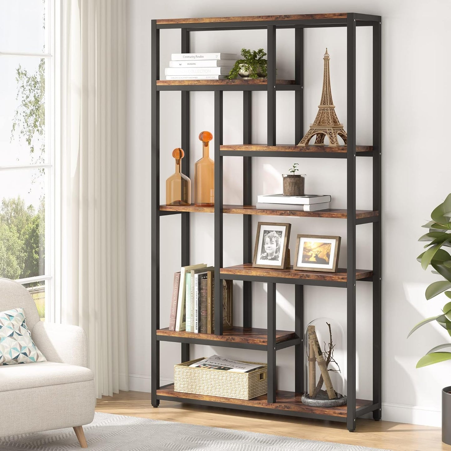 78.7" Extra Tall 7-Tier Industrial Vintage Rustic Bookcase