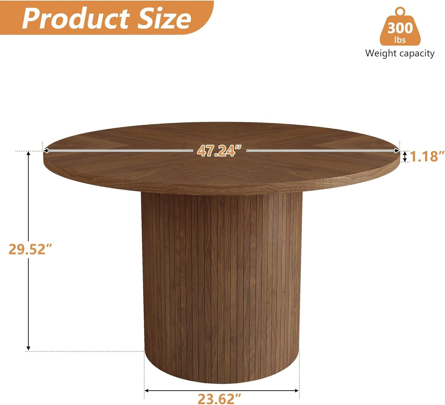 Round Dining Table For 4 Walnut 47 Inch Modern Farmhouse