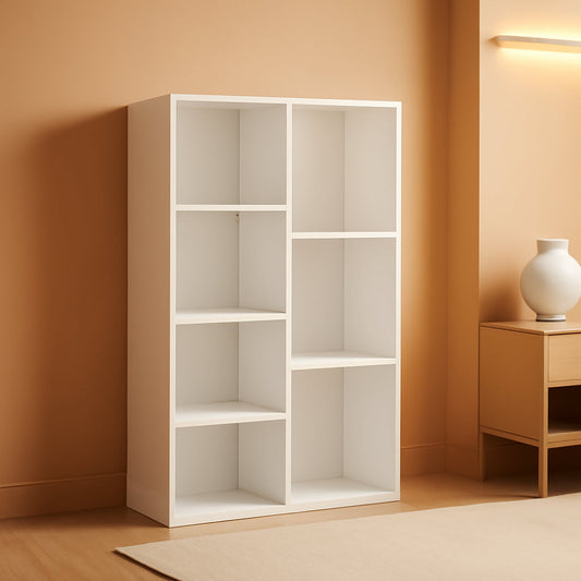White 7 Cube Organizer Bookcase Storage Shelves Unit
