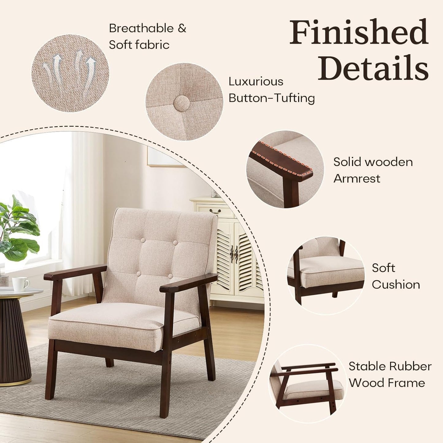 Mid-Century Fabric Upholstered Armchair Set Of Two
