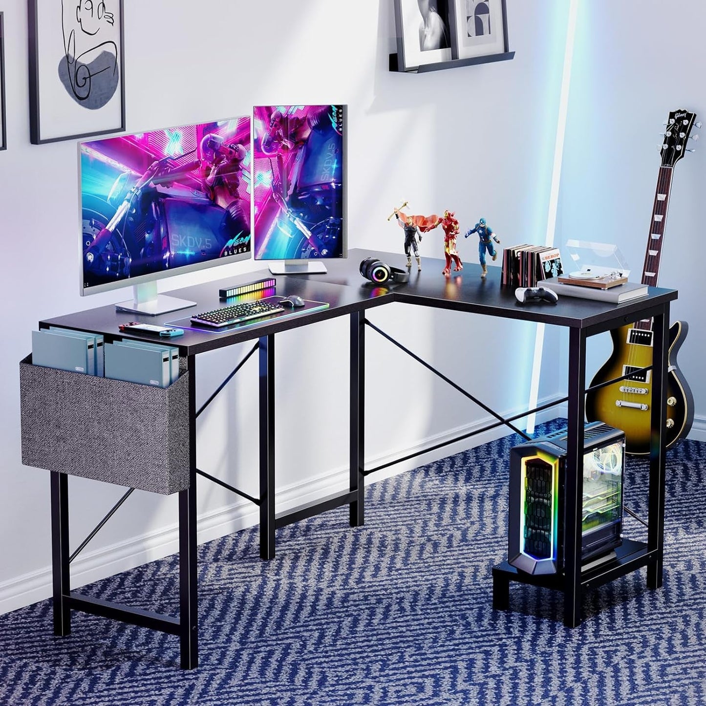 L Shaped Computer Desk 50 Inch Black Corner Home Office
