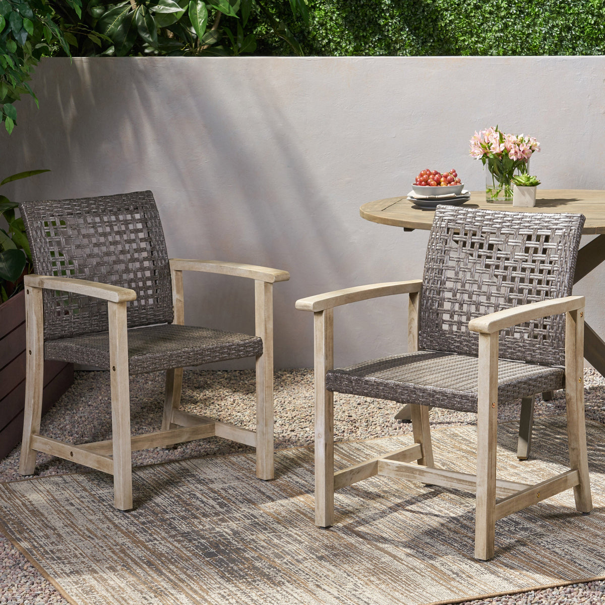 Hampton Wood and Wicker Dining Chair Set of 2