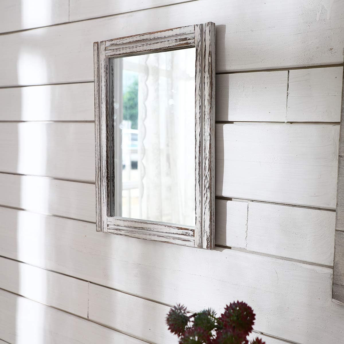 Wall Mirror Wood Framed Rustic Rectangle Small Decorative