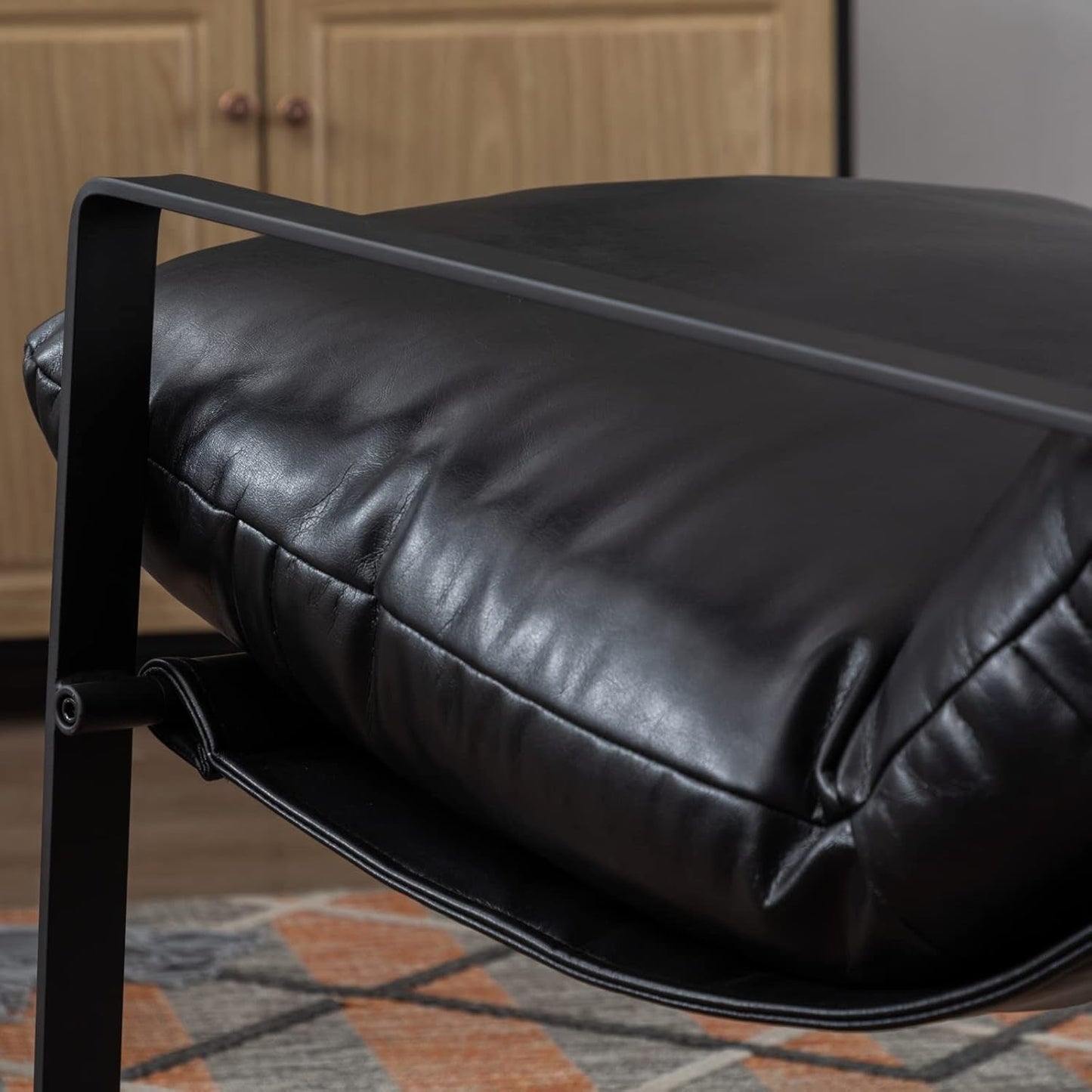 Black PU Leather MidCentury Upholstered Leisure Armchair