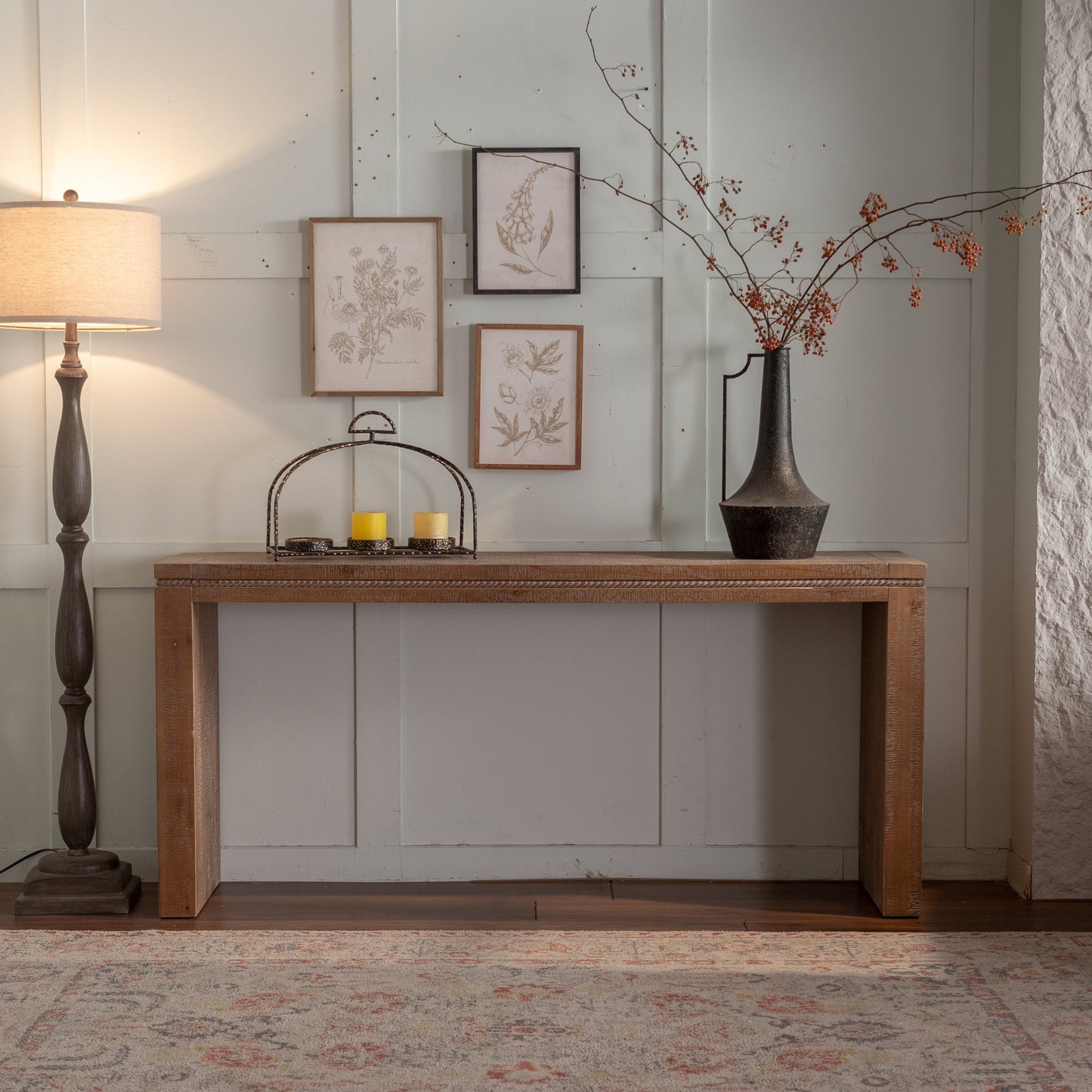 Solid wood,Console Table with Solid Wood for Living Room, Long Sofa Table Behind Couch, Retro Narrow Entryway Table for Hallway Foyer