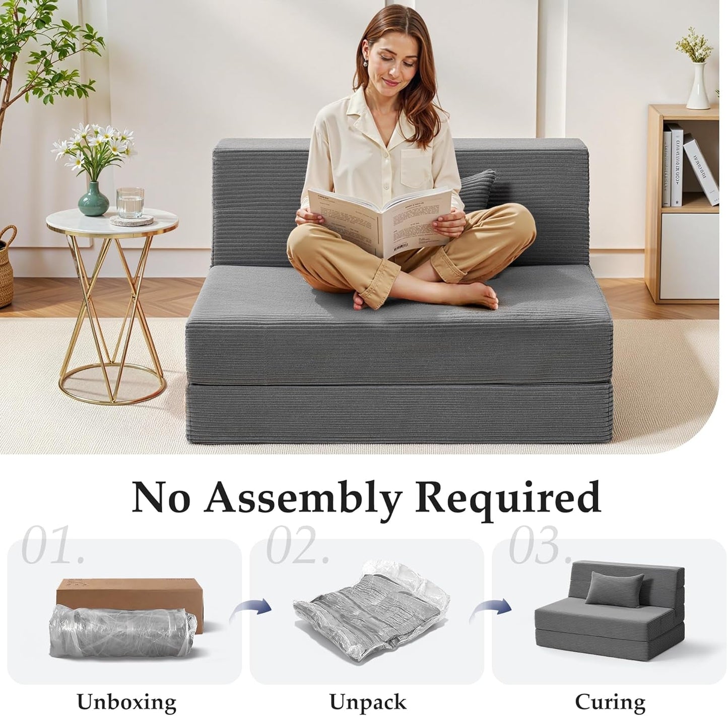 Dark Gray 4In1 Folding Memory Foam SofaBed Washable Cover