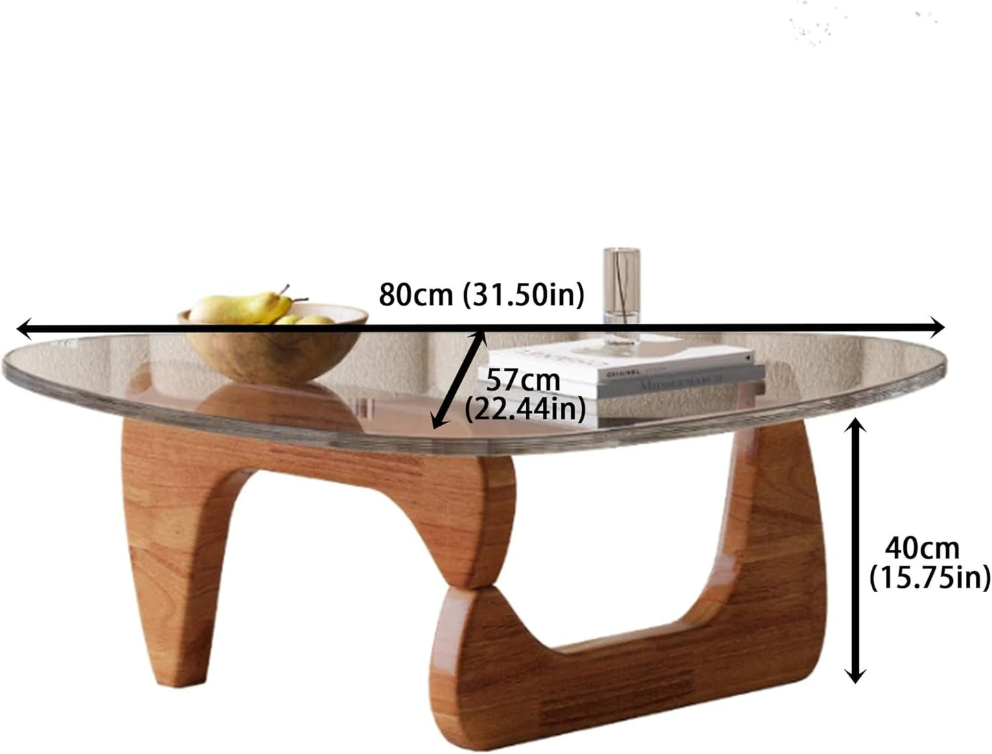 Walnut Clear Glass Oval Coffee Table Diameter 32.68 Inch