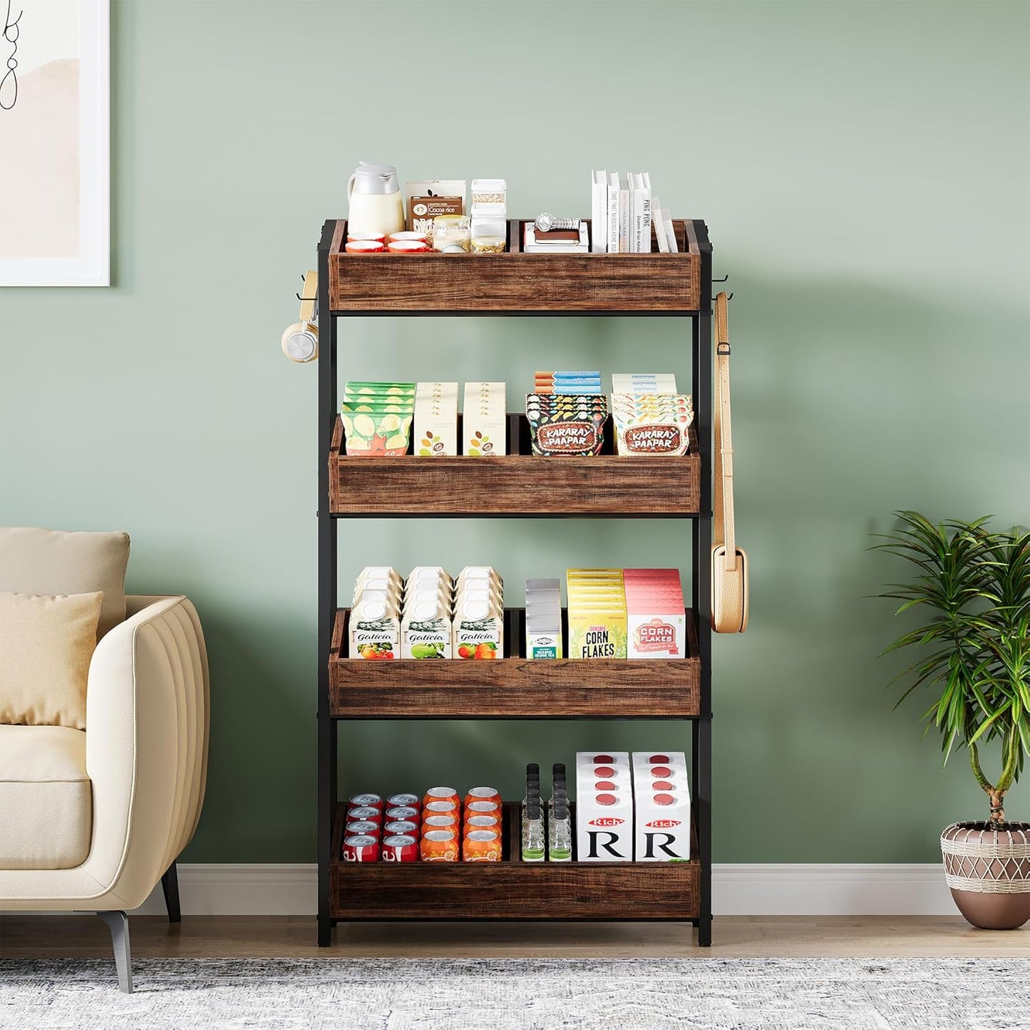 30 Inches 4-Tier Retail Display Rack with Hooks
